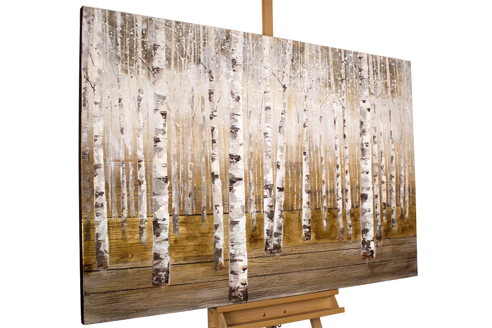 cm, Birkenwald Leinwandbild Gemälde Wandbild Wohnzimmer HANDGEMALT im KUNSTLOFT 150x100 100% Morgentau