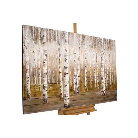 KUNSTLOFT Gemälde Morgentau im Birkenwald 150x100 cm, Leinwandbild 100% HANDGEMALT Wandbild Wohnzimmer