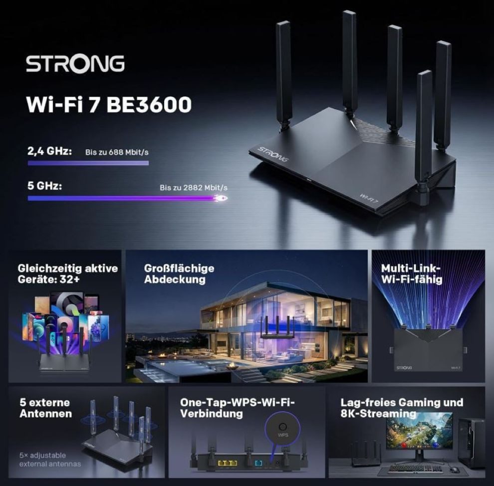 Strong WI-FI 7 DUAL-BAND-ROUTER WLAN-Router, 3000 Mbit/s