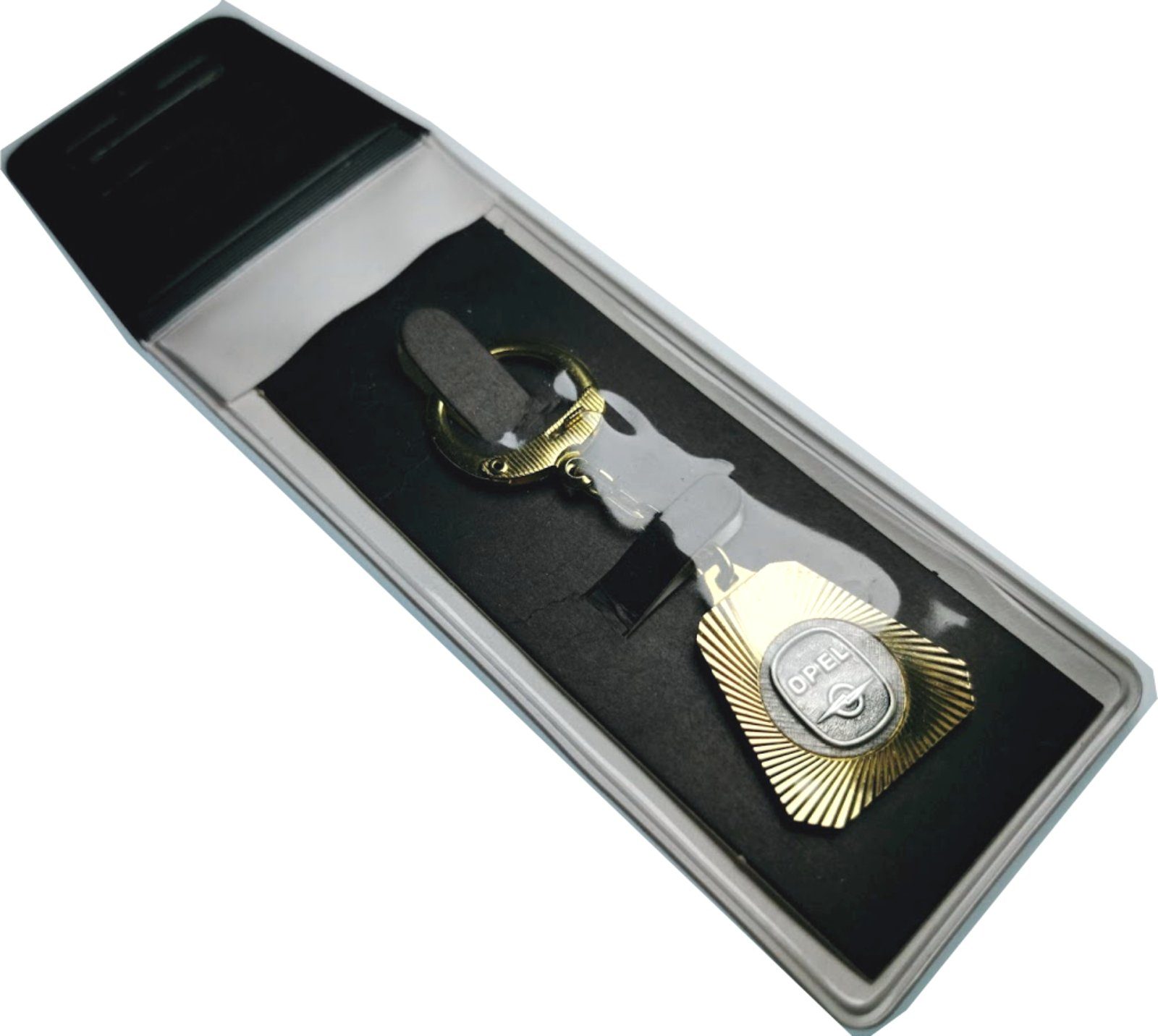 Original Diamantschliff Autocomfort Schlüsselanhänger Metall Gravur mit 1958 Lüfterrad Anhänger HR OPEL Schlüsselanhänger