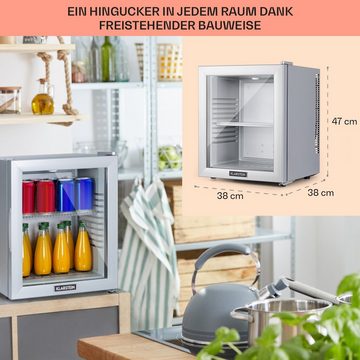 Klarstein Table Top Kühlschrank HEA-Brooklyn-24Slb 10035224A, 47 cm hoch, 38 cm breit, Hausbar Minikühlschrank ohne Gefrierfach Getränkekühlschrank Glastür