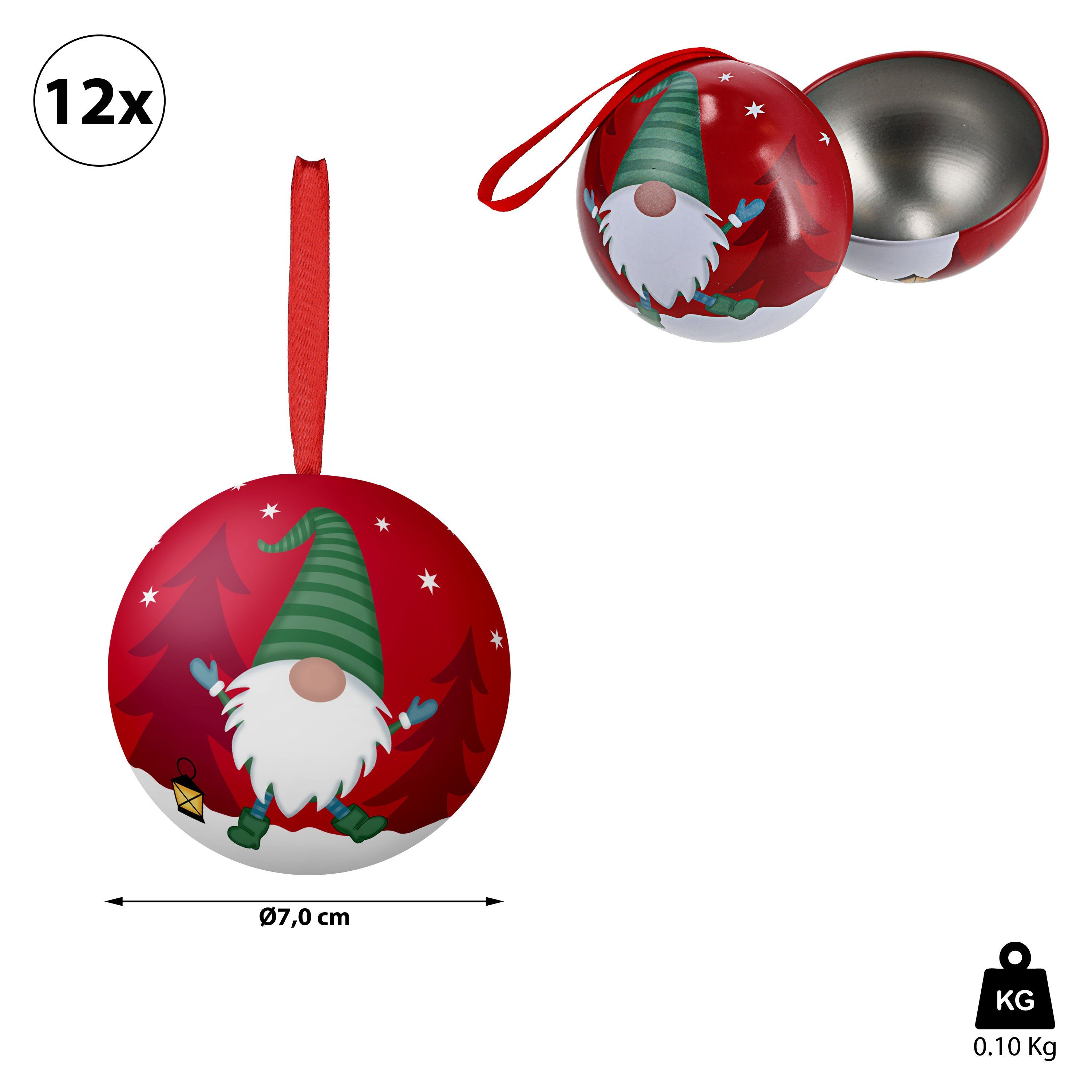 Öffnen Set Weihnachtskugel Metallbox Christbaumschmuck CEPEWA Ø7cm 4er (4-tlg) zum Wichtel