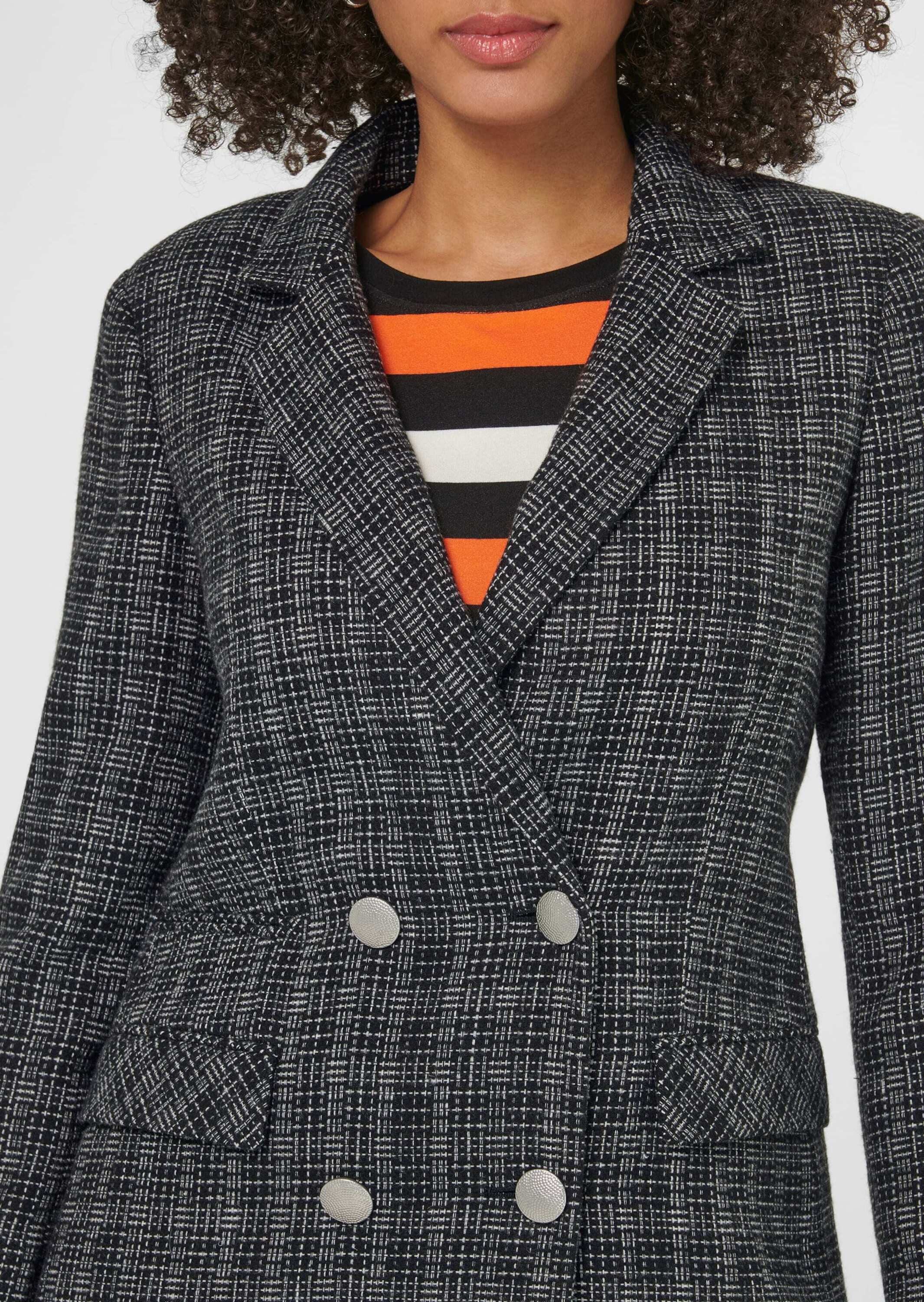 MADELEINE Kurzblazer Klassischer Blazer, silberfarbene Knöpfe Allover-Design mit Reverskragen und doppelreihigem Verschluss