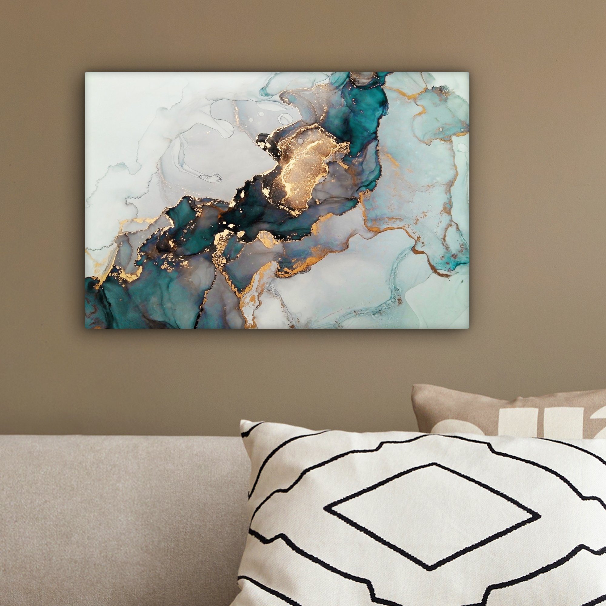 OneMillionCanvasses® Leinwandbild Blau - Marmor - Gold, Fotodruck (1 St), Leinwand Bilder Klein, Wand Dekoration Aesthetic 30x20 cm – Bild 4 von 5