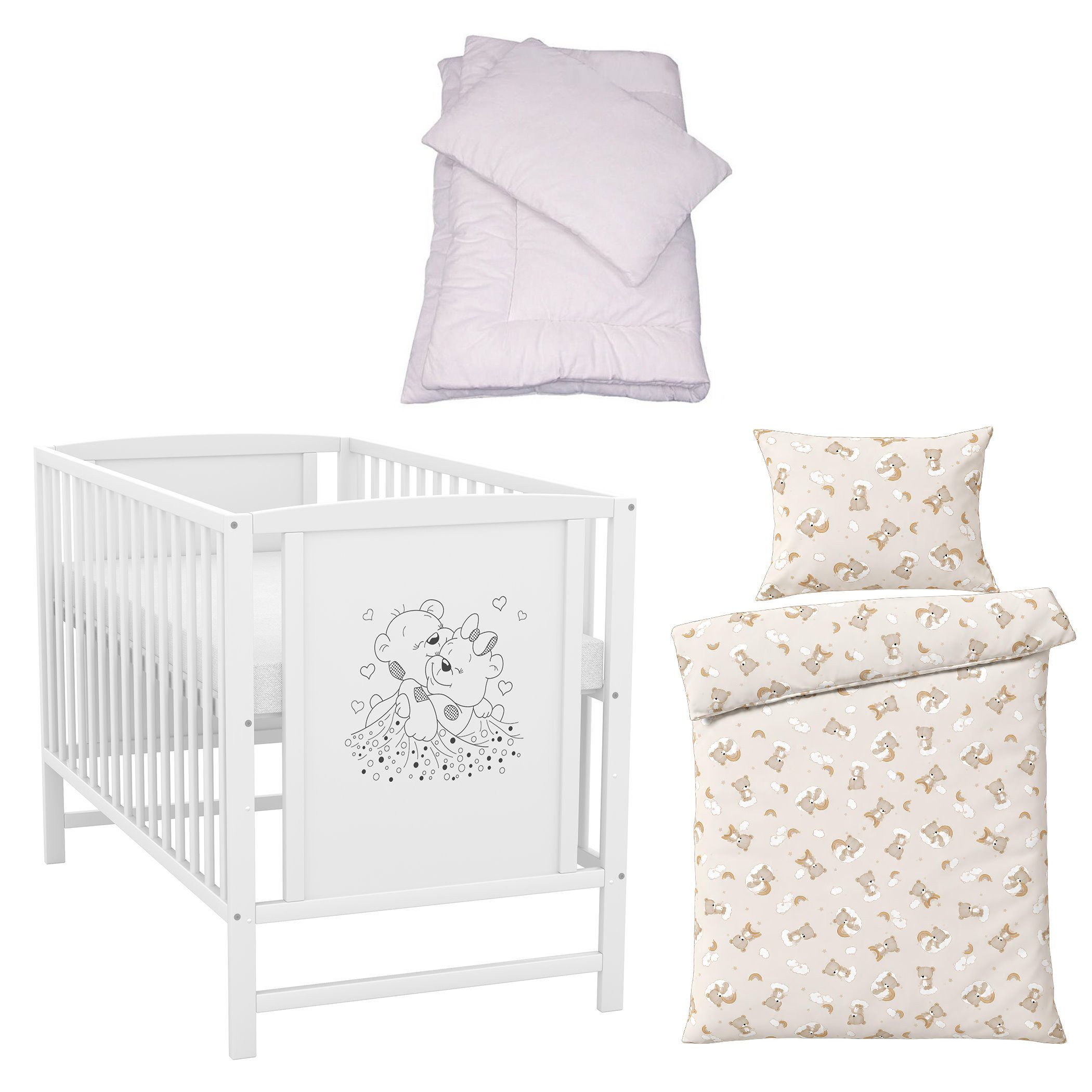 Baby-Delux Komplettbett Babybett Mia Komplettset, 7-tlg., Kinderbett 60x120 cm weiß, Bettset verschiedene Designs