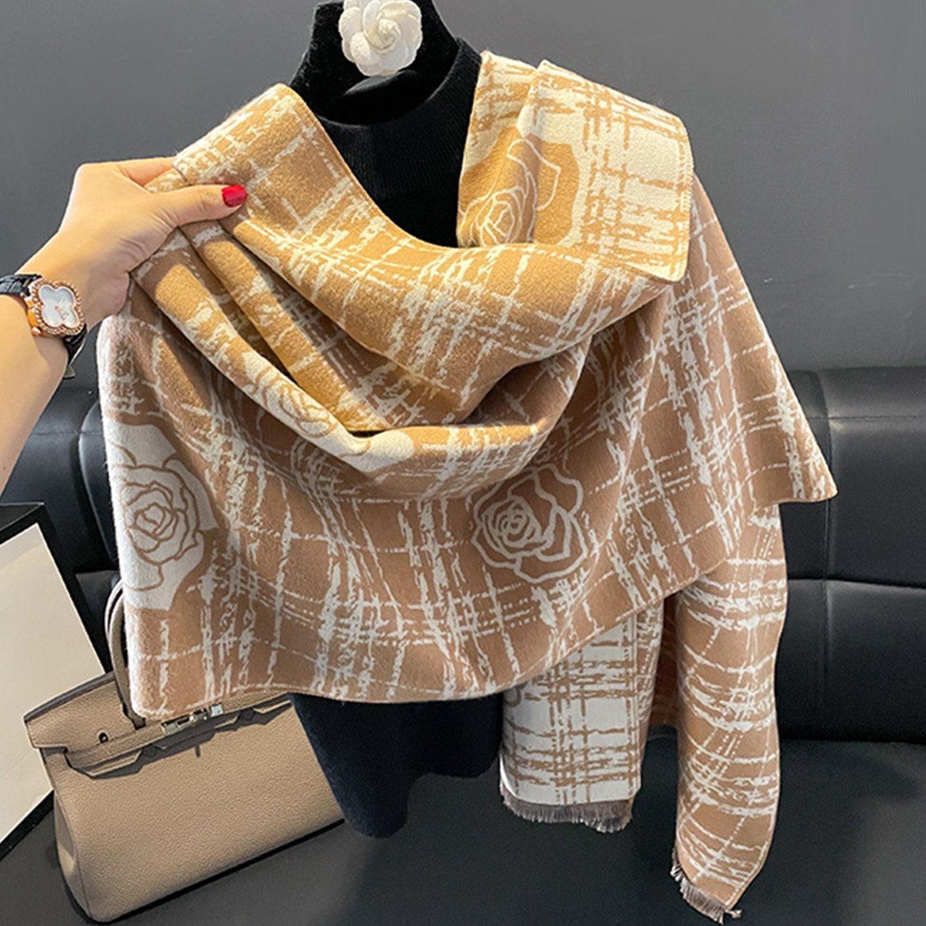 EBUY Modeschal Modischer warmer Schal für Damen im Herbst und Winter Khaki