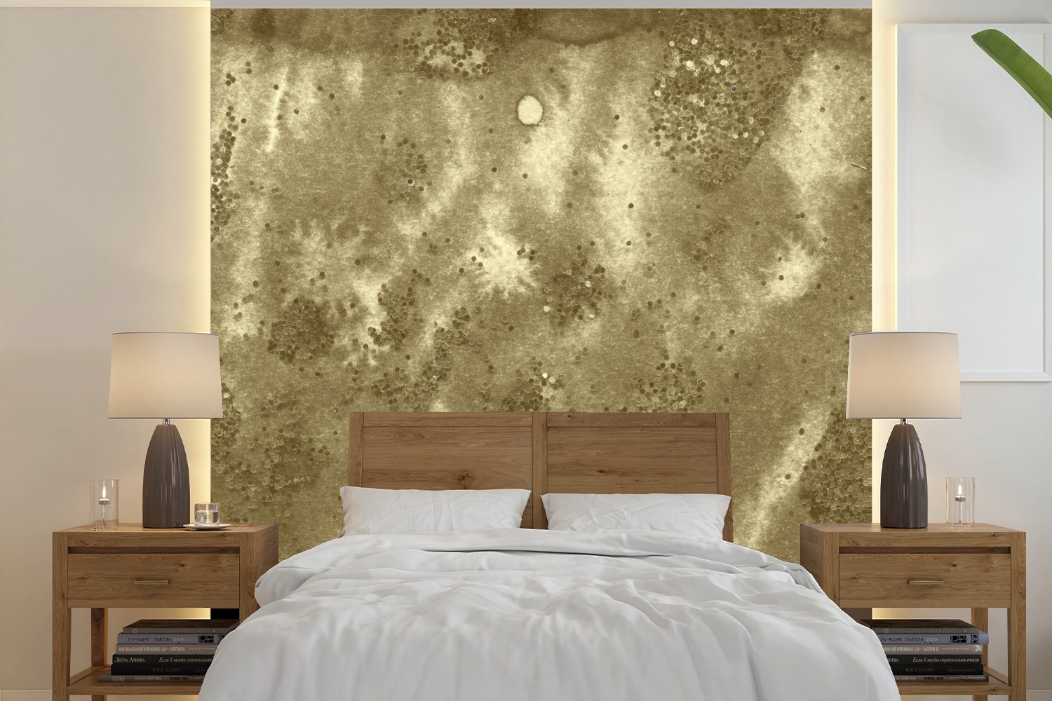 MuchoWow Fototapete Glitter - bedruckt, Schlafzimmer, Gold (5 für St), Matt, Wandtapete Abstrakt, Tapete Wohnzimmer oder - Vinyl