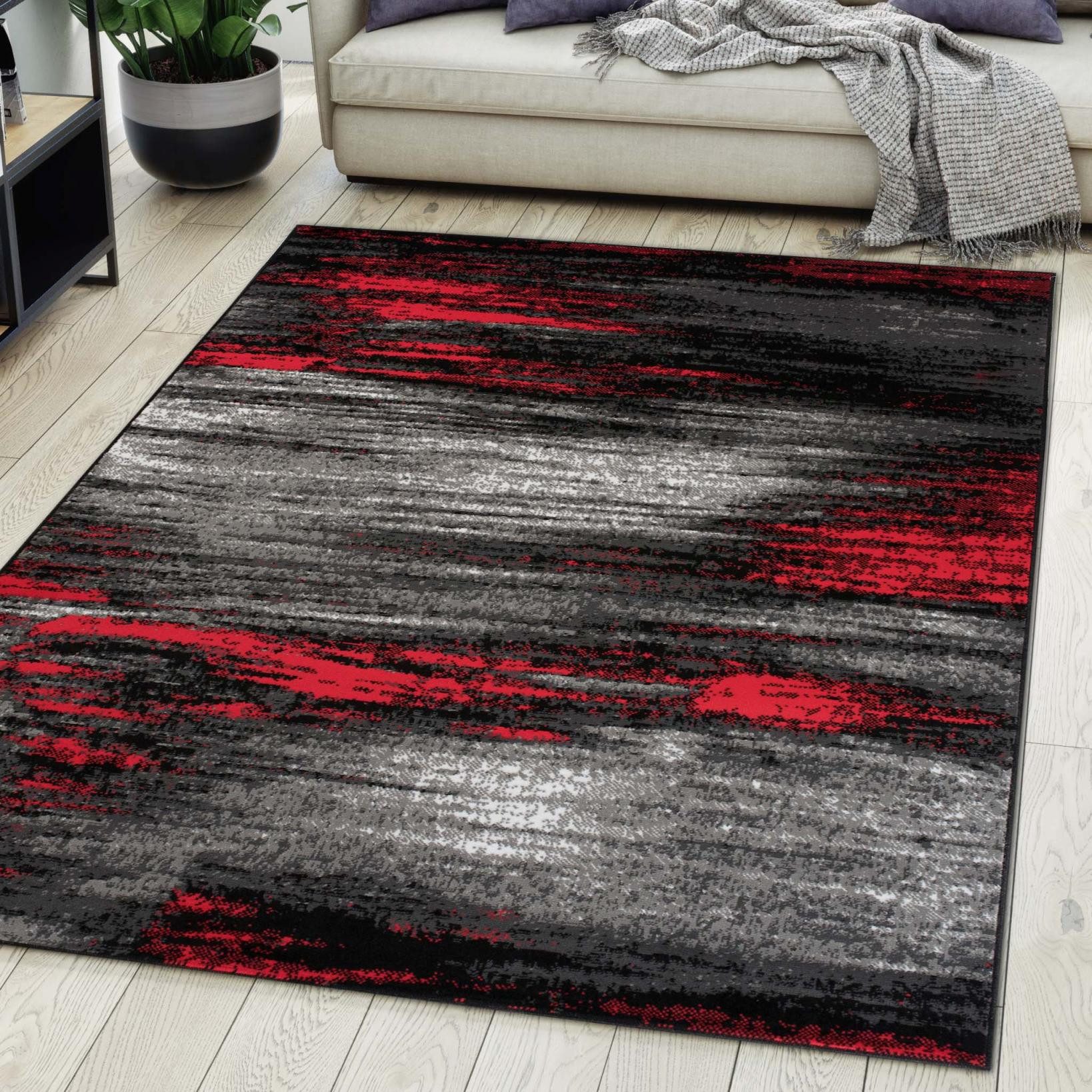 Mazovia Designteppich Modern Abstrakt Rot Anthrazit Wohnzimmer, Schlafzimmer, Esszimmer, Fußbodenheizung – Bild 2 von 5