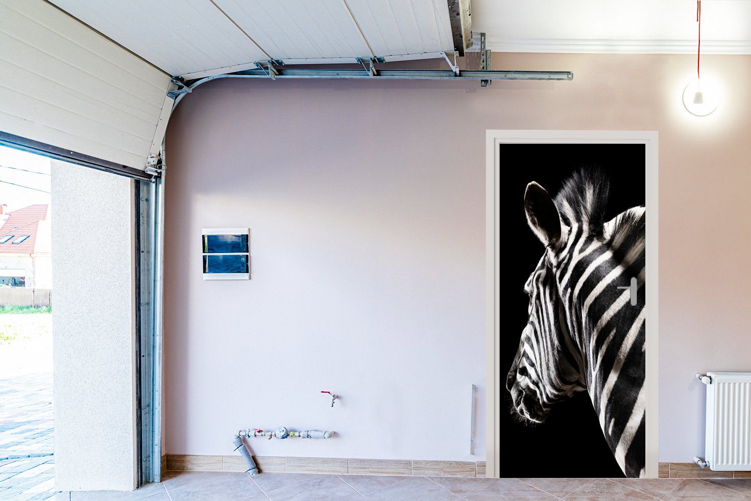 - 75x205 Schwarz - Matt, - Tier Tür, Türaufkleber, bedruckt, Fototapete (1 Porträt, Zebra für cm MuchoWow Türtapete St),