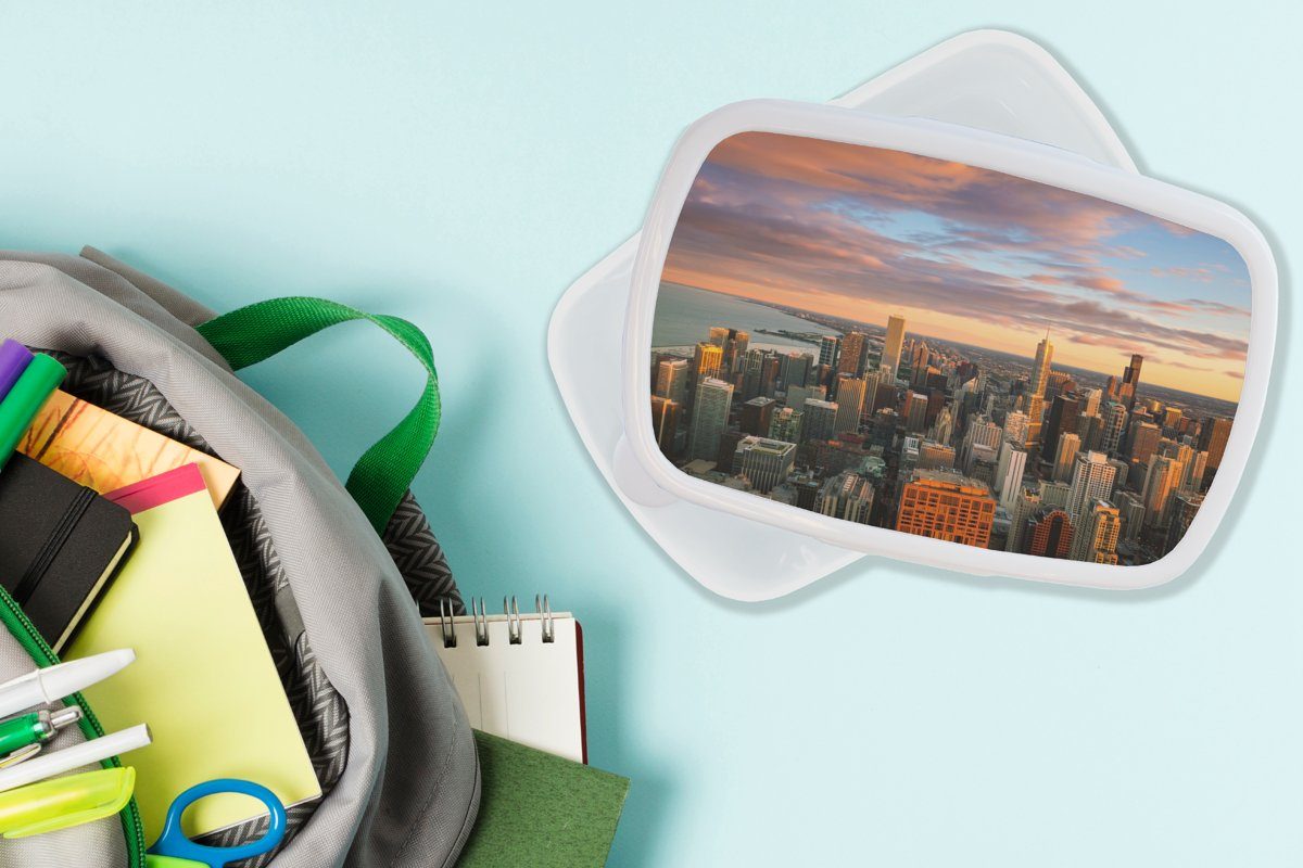 MuchoWow Lunchbox - Brotdose, Mädchen für Jungs Kinder Skyline - Amerika, (2-tlg), Stadt weiß Wolken und - Kunststoff, und für Brotbox Erwachsene