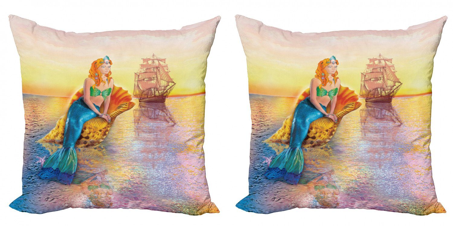 Doppelseitiger Accent Modern Abakuhaus Digitaldruck, Ozean mythische Stück), (2 Kissenbezüge Meerjungfrau