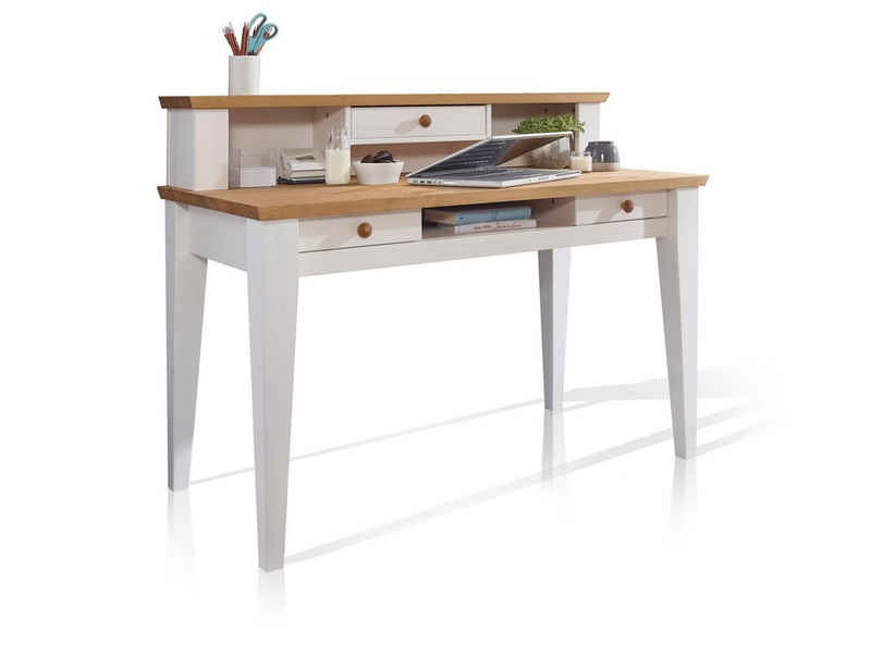 Moebel-Eins Schreibtisch, BORNHOLM Schreibtisch, Material Massivholz, Kiefer weiss/eichefarbig