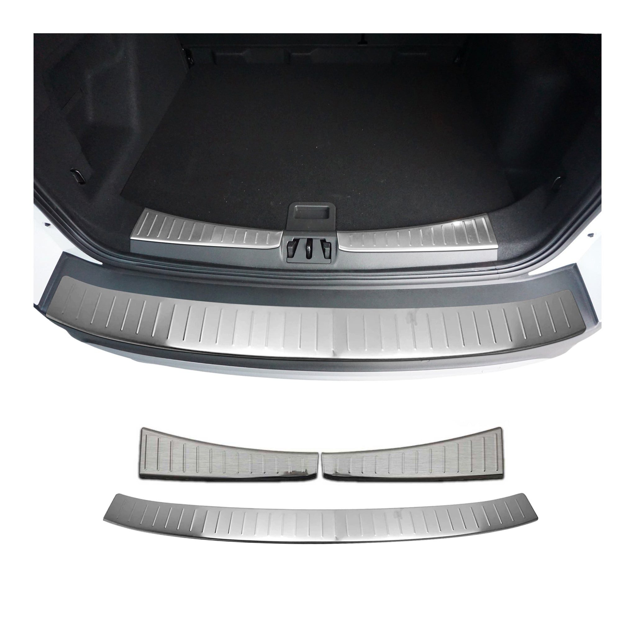 OMAC Zierleisten-Aufkleber Ladekantenschutz & Stoßstange Satz für Ford Kuga 2017-2020 FL Chrom, (3tlg), Langlebig,Einfache Reinigung,Einfache Installation,Rostbeständig