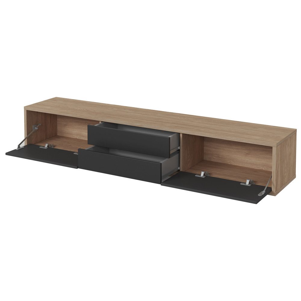 Lomadox Lowboard FORLI-83, Eiche anthrazit 2 Schubladen Push-to-open 180x32x36 cm