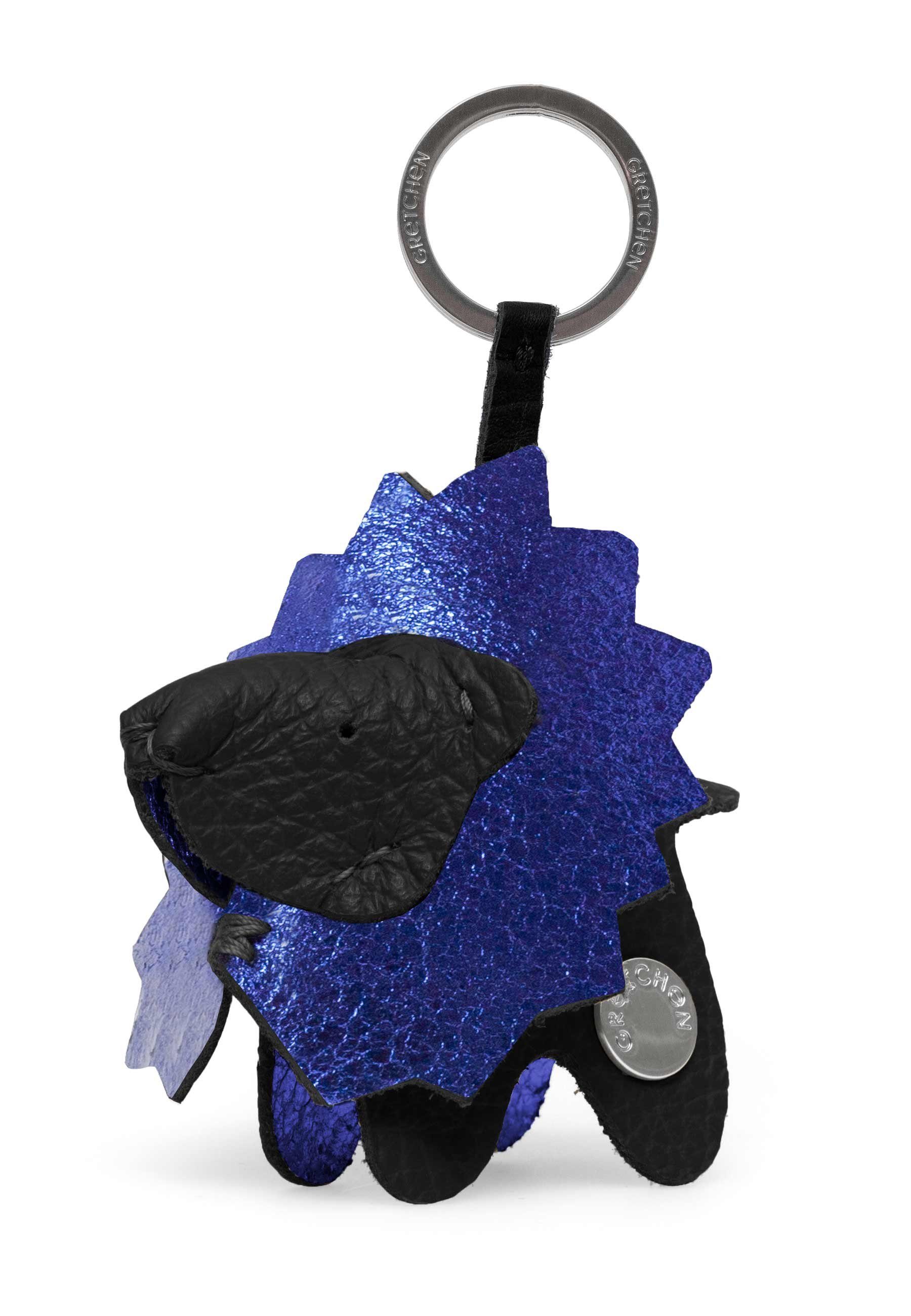 GRETCHEN Schlüsselanhänger schwarz-blau Lion italienischem Kalbsleder Keyring, aus