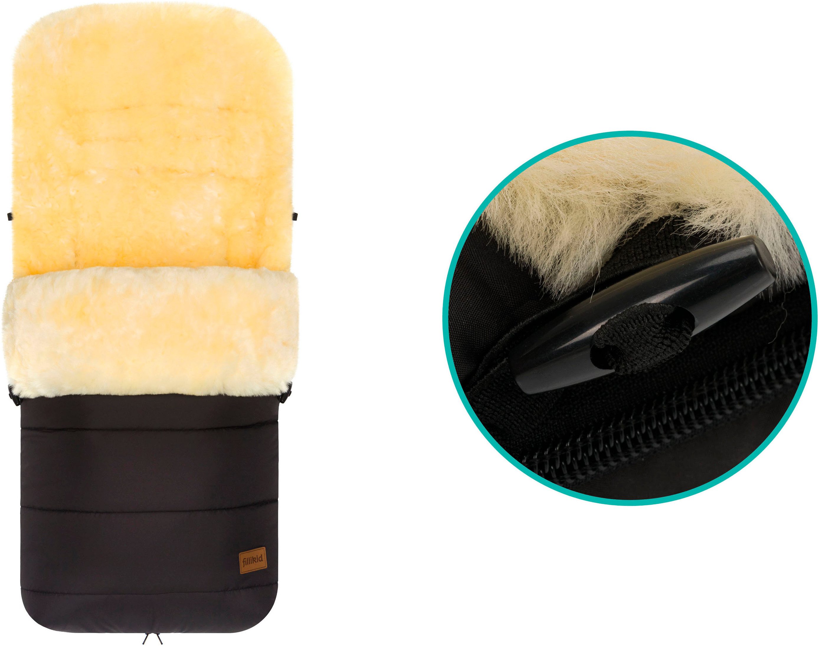Fillikid Fußsack Engadin, Winterfußsack Lammfell, schwarz