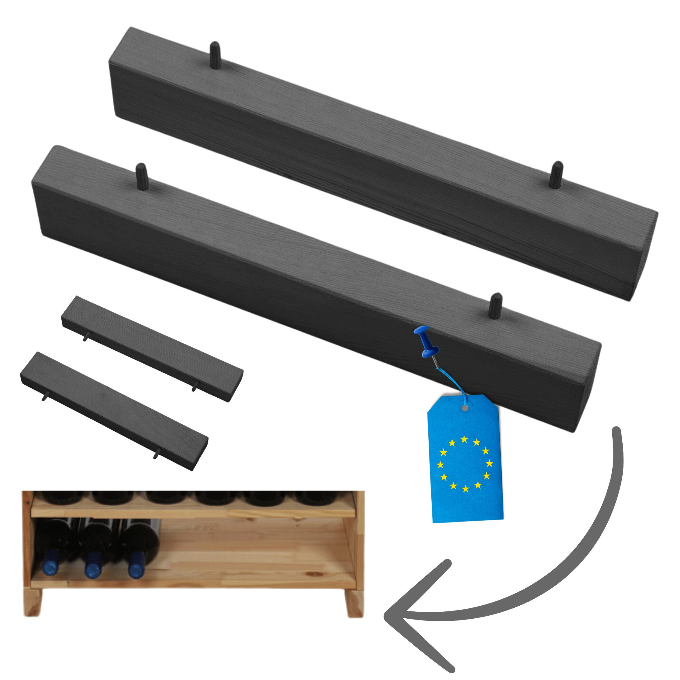 Modo24 Weinregal Modulares System RW61, Flaschenregal Massivholz, Kellerregal, Weinständer, Stapelbar, Weinschrank, für Küche & Vorratsraum, 3 Farben