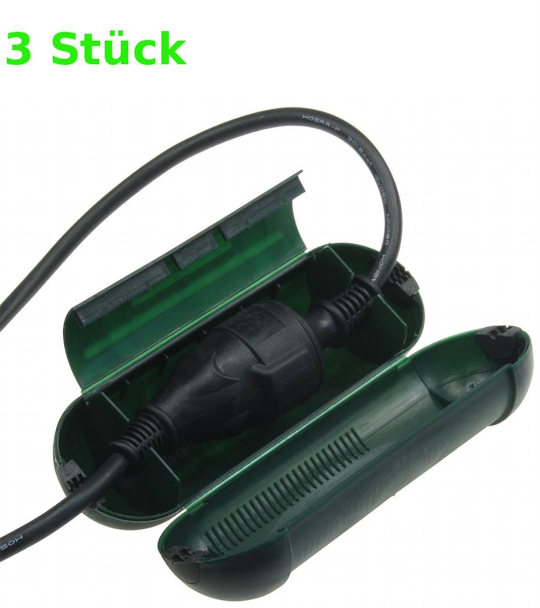 HundB Schuko-Stecker 3 x Sicherheitsbox Schuko-Stecker grün, (Stück, 3-St., Schuko-Stecker), Schneebox Kupplung Regenschutz Kabelschutz