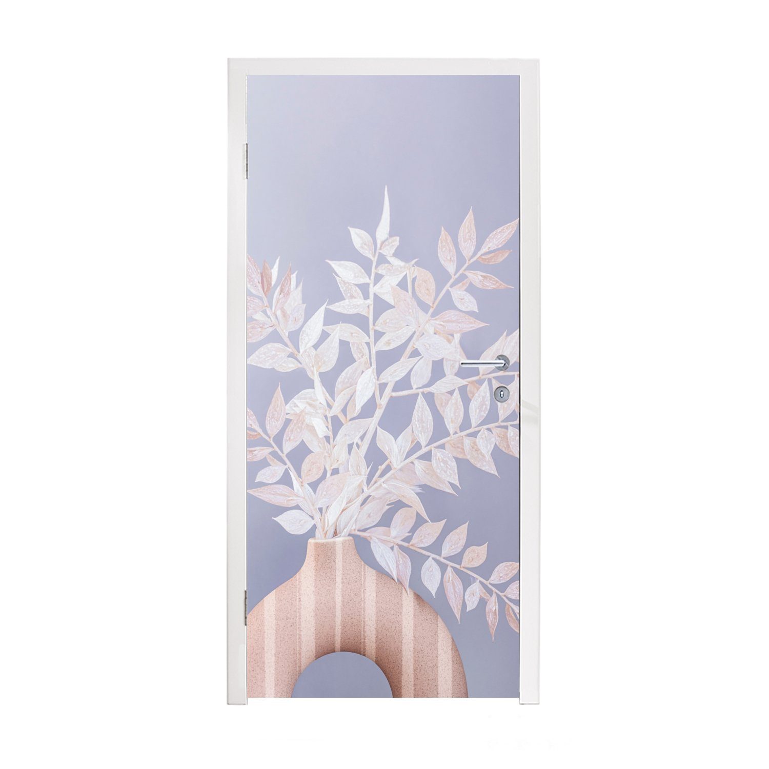 MuchoWow Türtapete Pflanzen - Weiß - Vase - Lila, Matt, bedruckt, (1 St), Fototapete für Tür, Türaufkleber, 75x205 cm