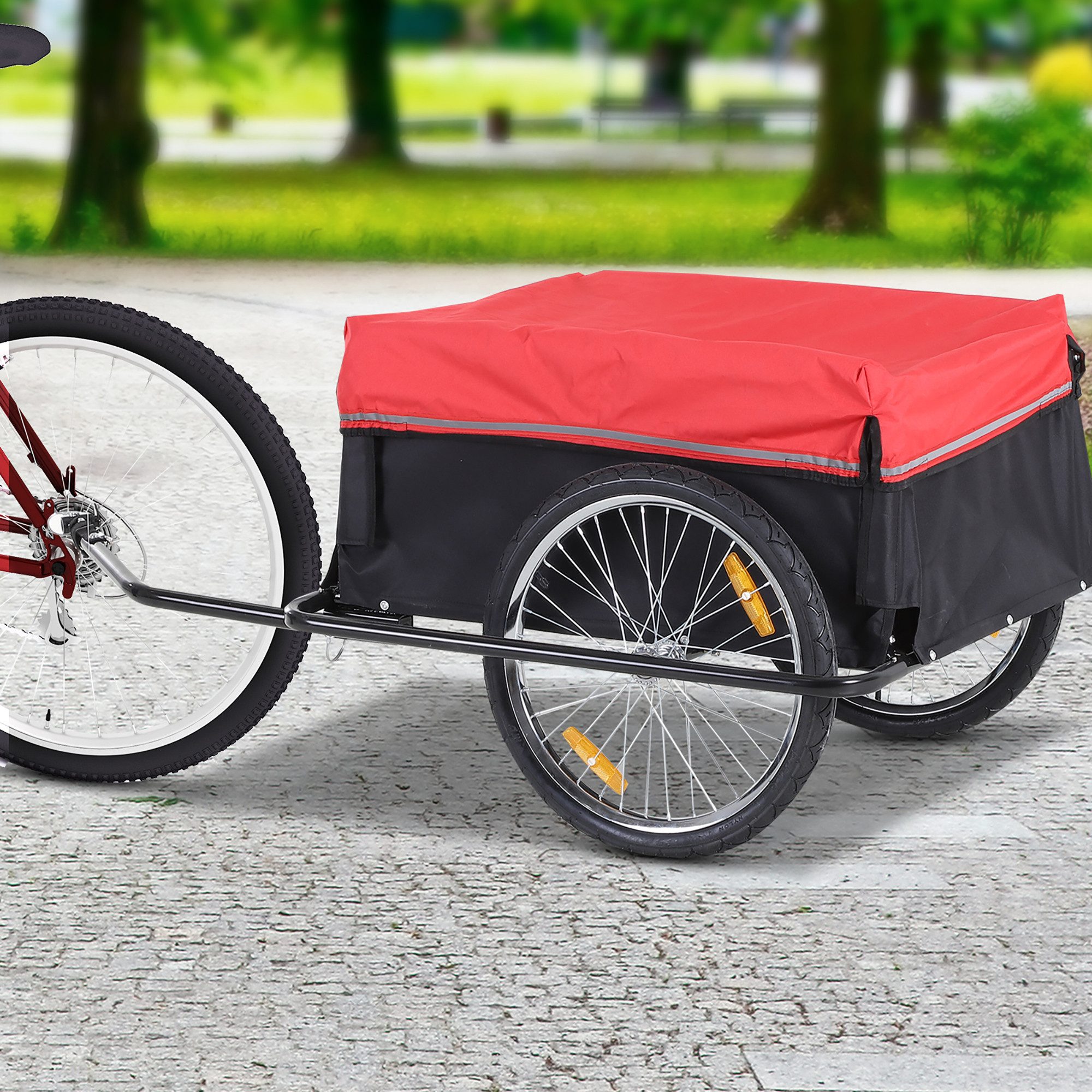 HOMCOM Fahrradlastenanhänger Lastenanhänger mit Kupplung, Transportwagen bis 40 kg belastbar, Rot+Schwarz 140 x 88 x 60 cm