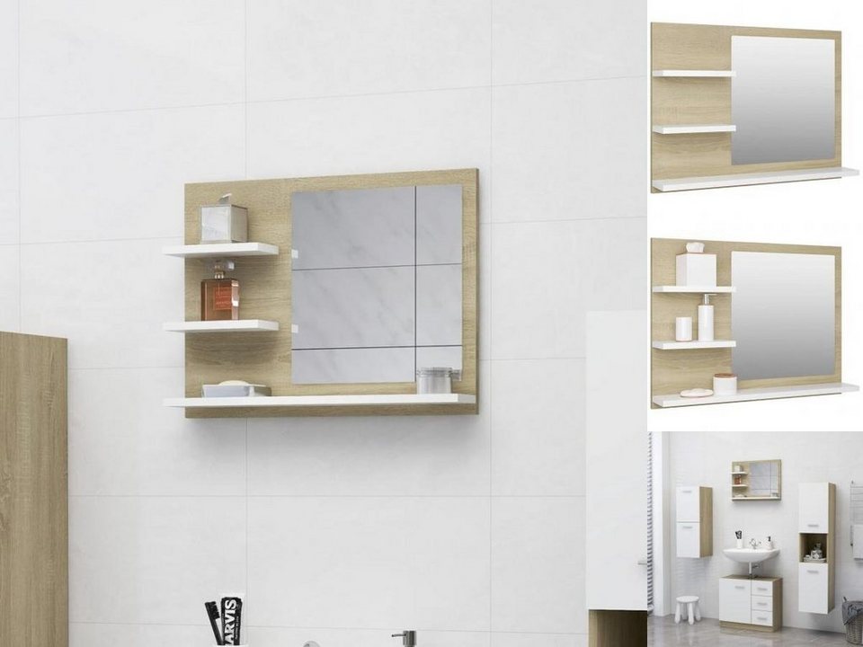 vidaXL Spiegel Badspiegel Weiß und Sonoma-Eiche 60x10,5x45 cm Spanplatte