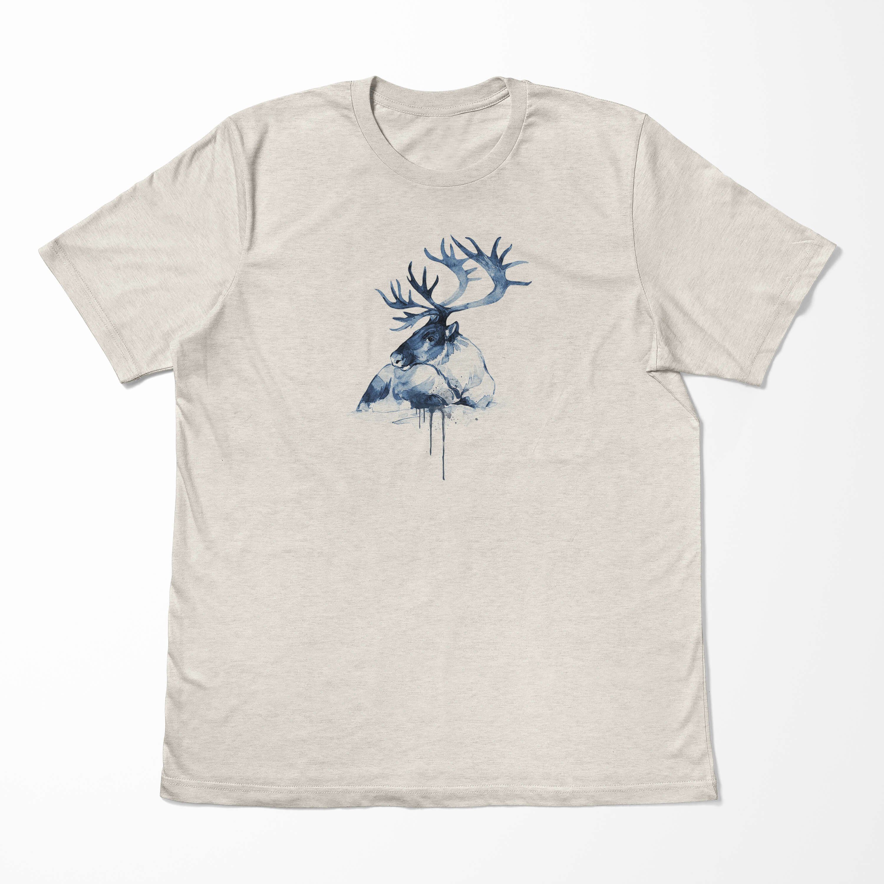 Sinus Art T-Shirt Herren Shirt Ökomode Aquarell gekämmte Hirsch Bio-Baumwolle erneu 100% Motiv aus (1-tlg) Nachhaltig T-Shirt