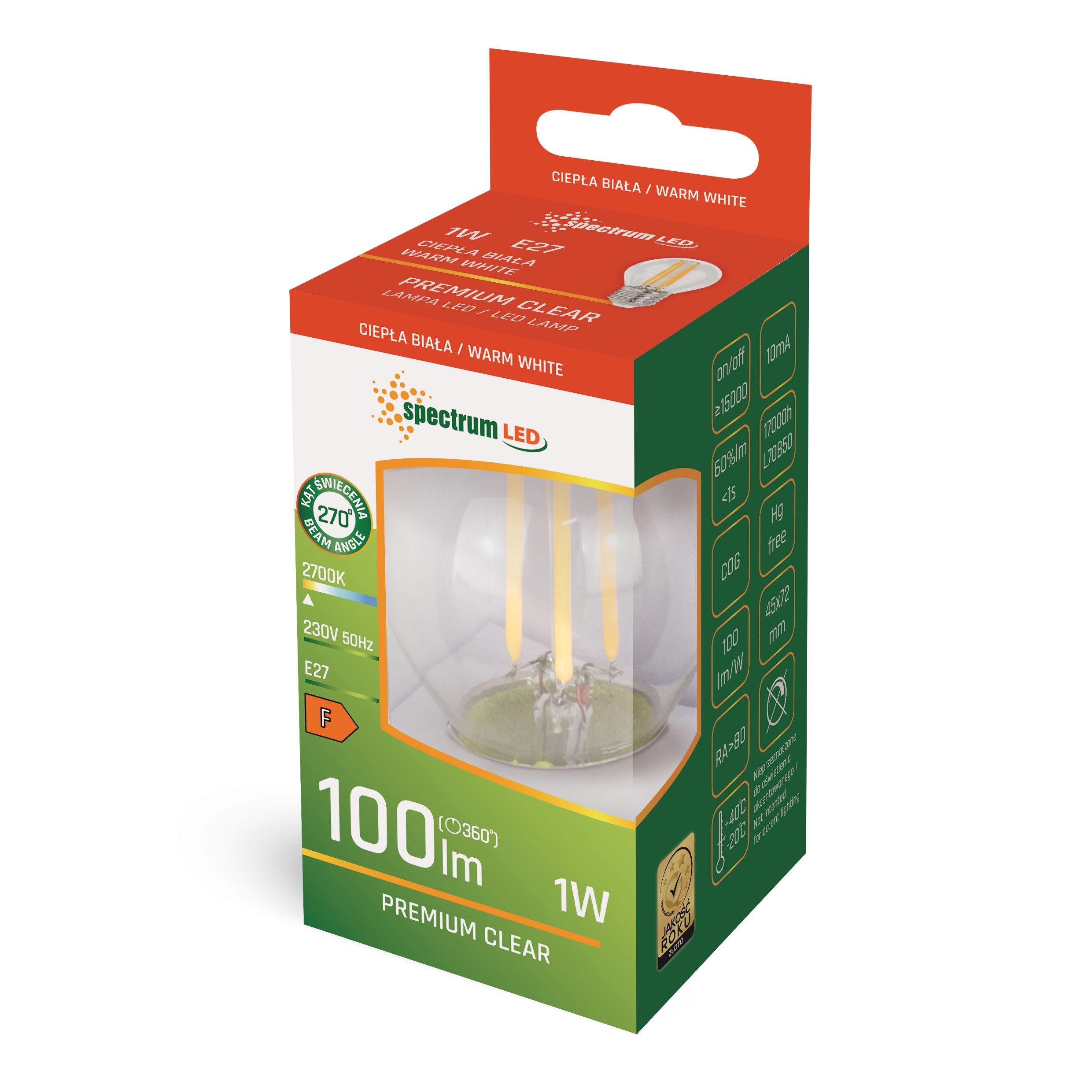 Spectrum LED-Leuchtmittel LED E27 G45 Filament Klar 1W = 10W Tropfen 100lm günstig online kaufen