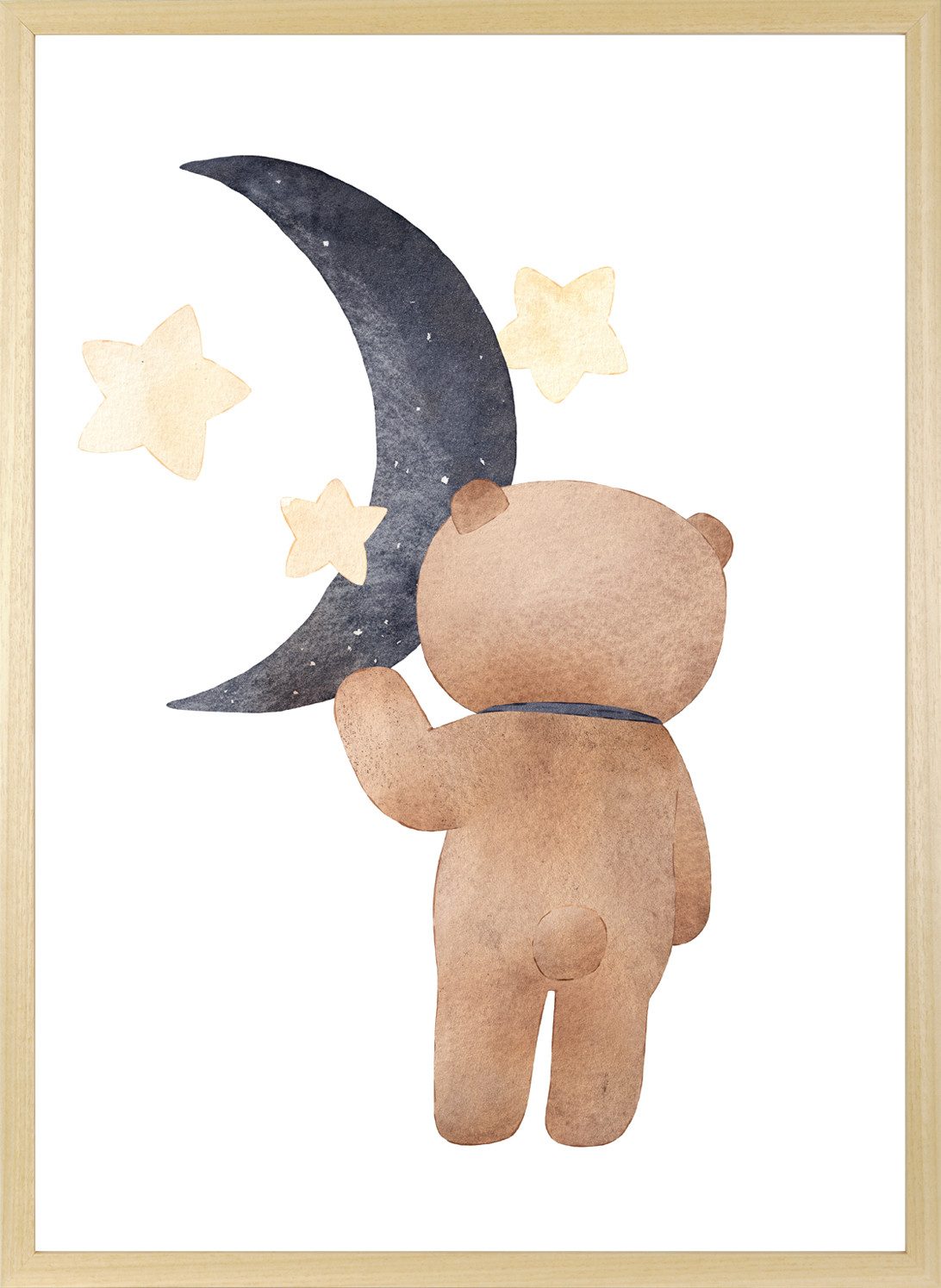 queence Bild mit Rahmen Bär mit Halbmond, Bilder vom Sternenhimmel, Bär, Bären, Stern, Sterne, Teddy, Tiere (1 St), HD Premium Posterdruck mit Echtholzrahmen