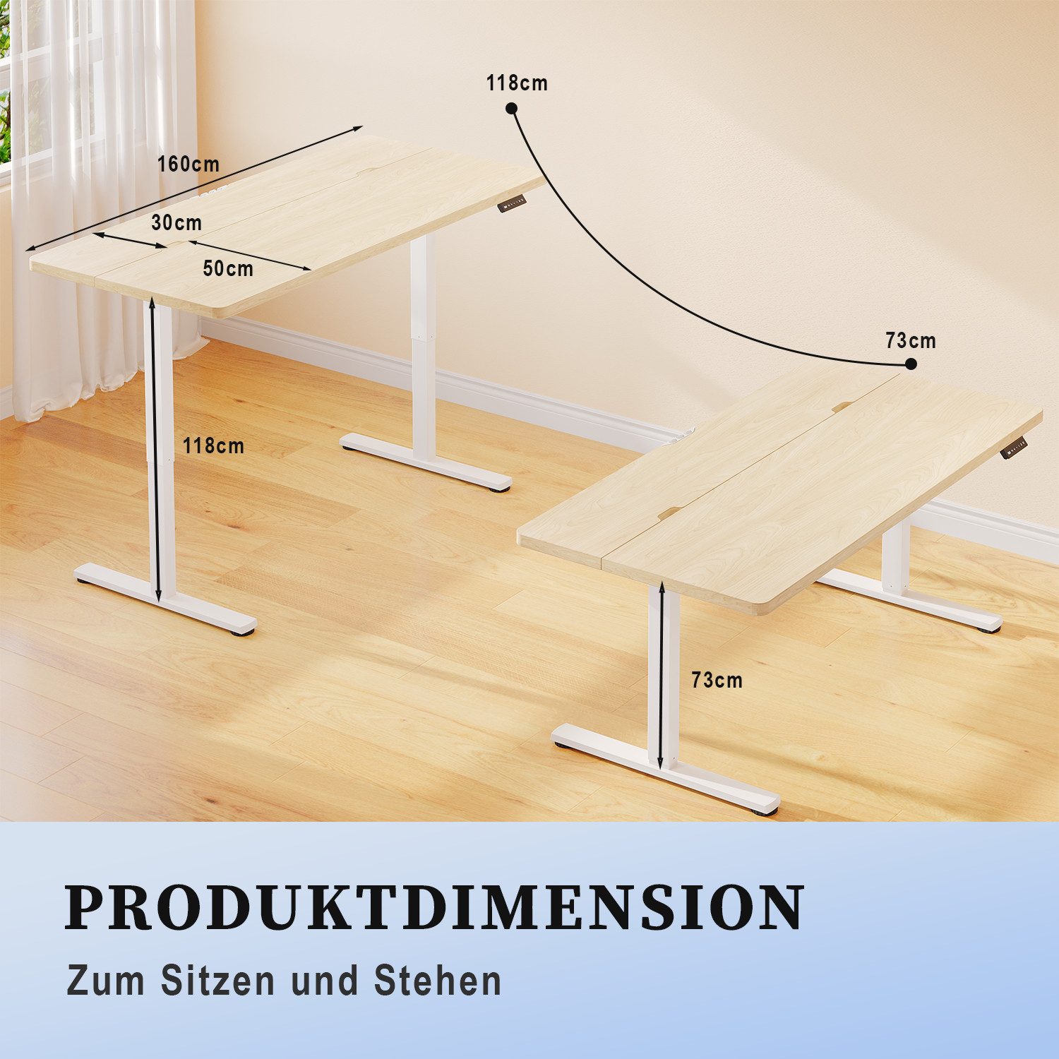 HOMALL Schreibtisch Tisch mit Speicherfunktion und Sitzpausen-Erinnerung, 18 mm dick (Maße 140x70/160x80,6-Tasten-Handsteuerung mit LED-Anzeige,mit Kabelmanagement, ideal für Homeoffice und Büro)