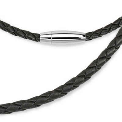 BUNGSA Kette ohne Anhänger Kette gewebt Schwarz aus Leder Unisex (1-tlg), Halskette Necklace