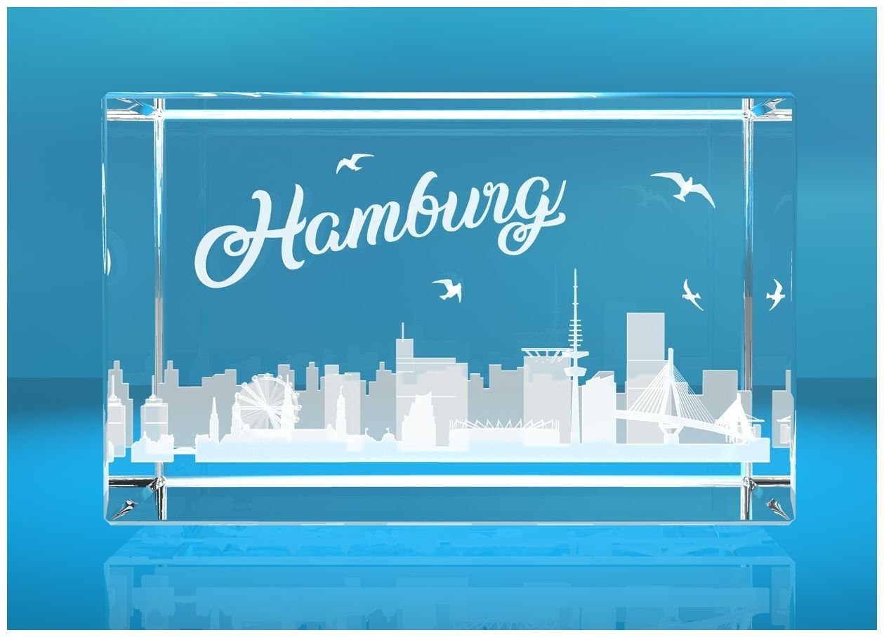 VIP-LASER Dekofigur 3D Glasquader I Hamburg I Skyline, Hochwertige Geschenkbox, Made in Germany, Familienbetrieb