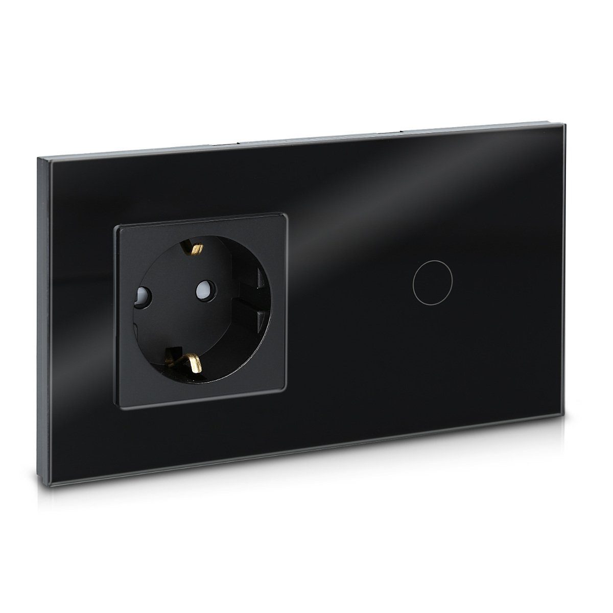 Navaris Lichtschalter Touch Schalter mit Schuko Steckdose - Design Glas Touchschalter (1-St)