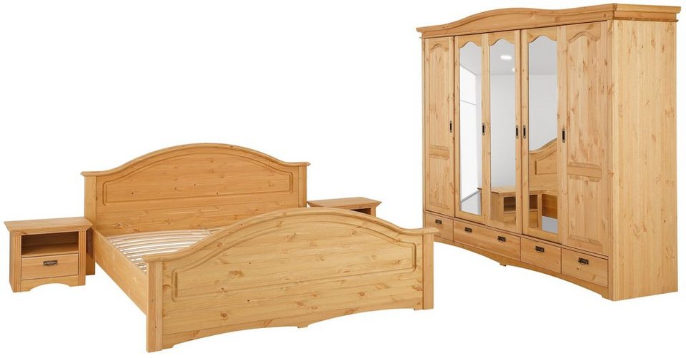 Home affaire Schlafzimmer-Set Konrad, (Set, 4-St), mit 5-trg. Kleiderschrank,  Bett 180/200 cm und 2 Nachttischen