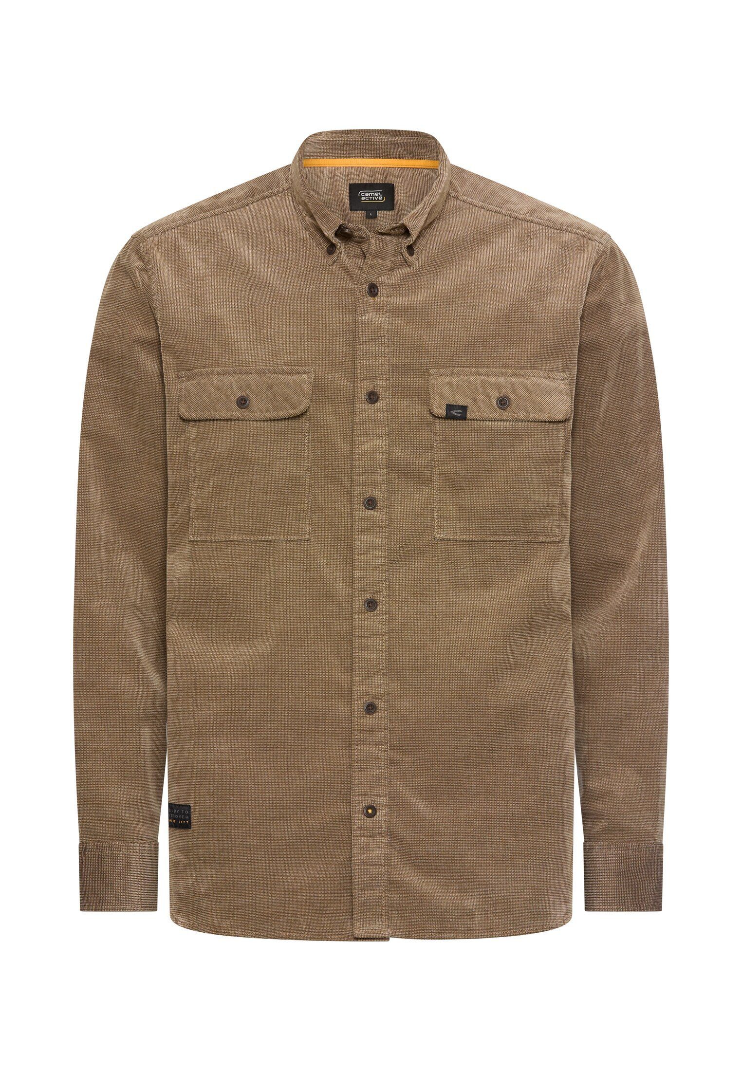 camel active Langarmhemd Cordhemd mit Button-Down-Kragen und Knopfleiste