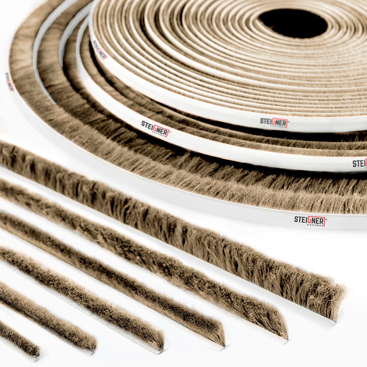 STEIGNER Duschdichtung Bürstendichtung selbstklebend 8mm Bürstenhöhe Türdichtung 5m Länge, L: 500 cm
