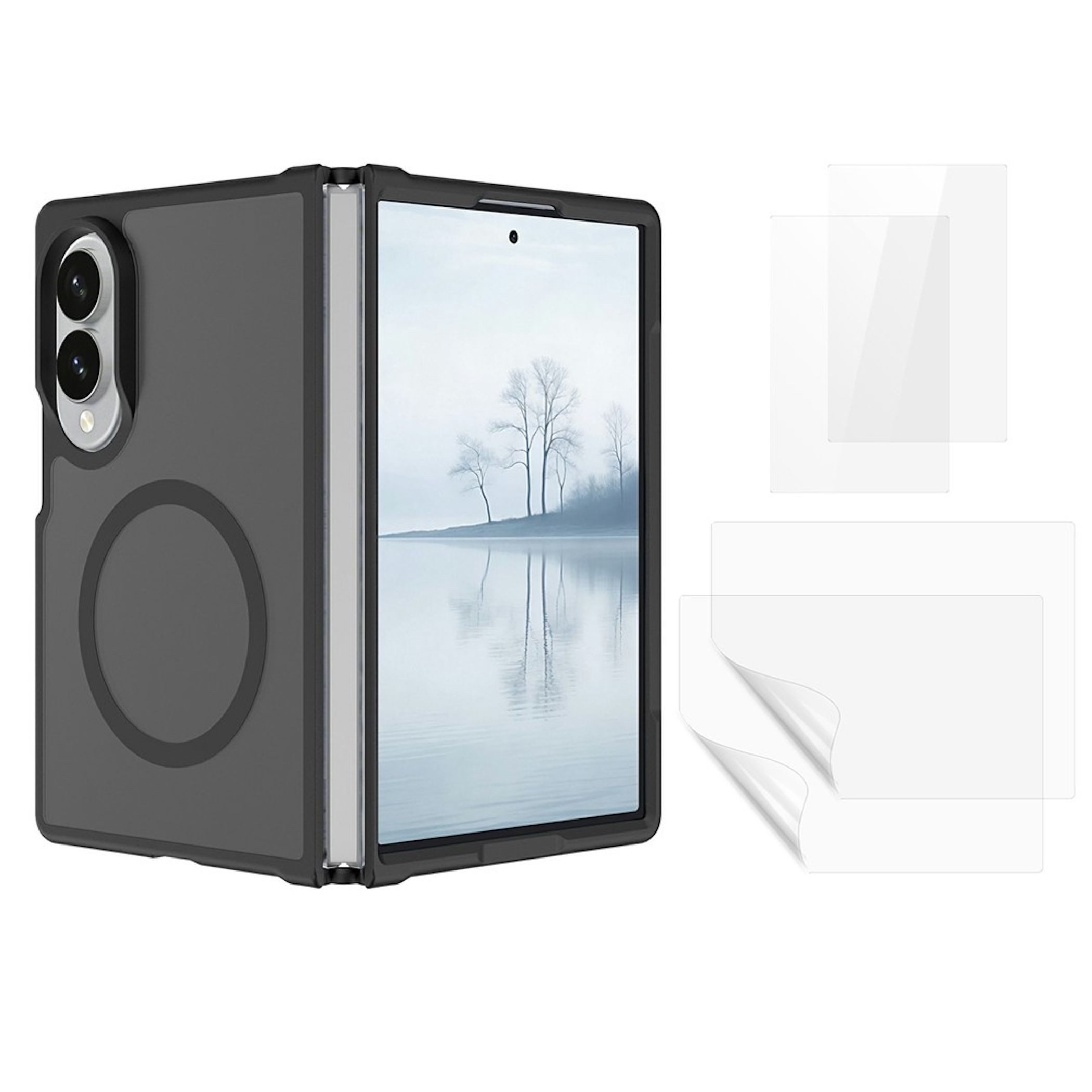 Wigento Handyhülle MagSafe + 2x Schutzglas + 2x Folie für Samsung Galaxy Z Fold8 5G 7,6 Zoll, Magnetring, Schutzglas Set, Hydrogel Folie