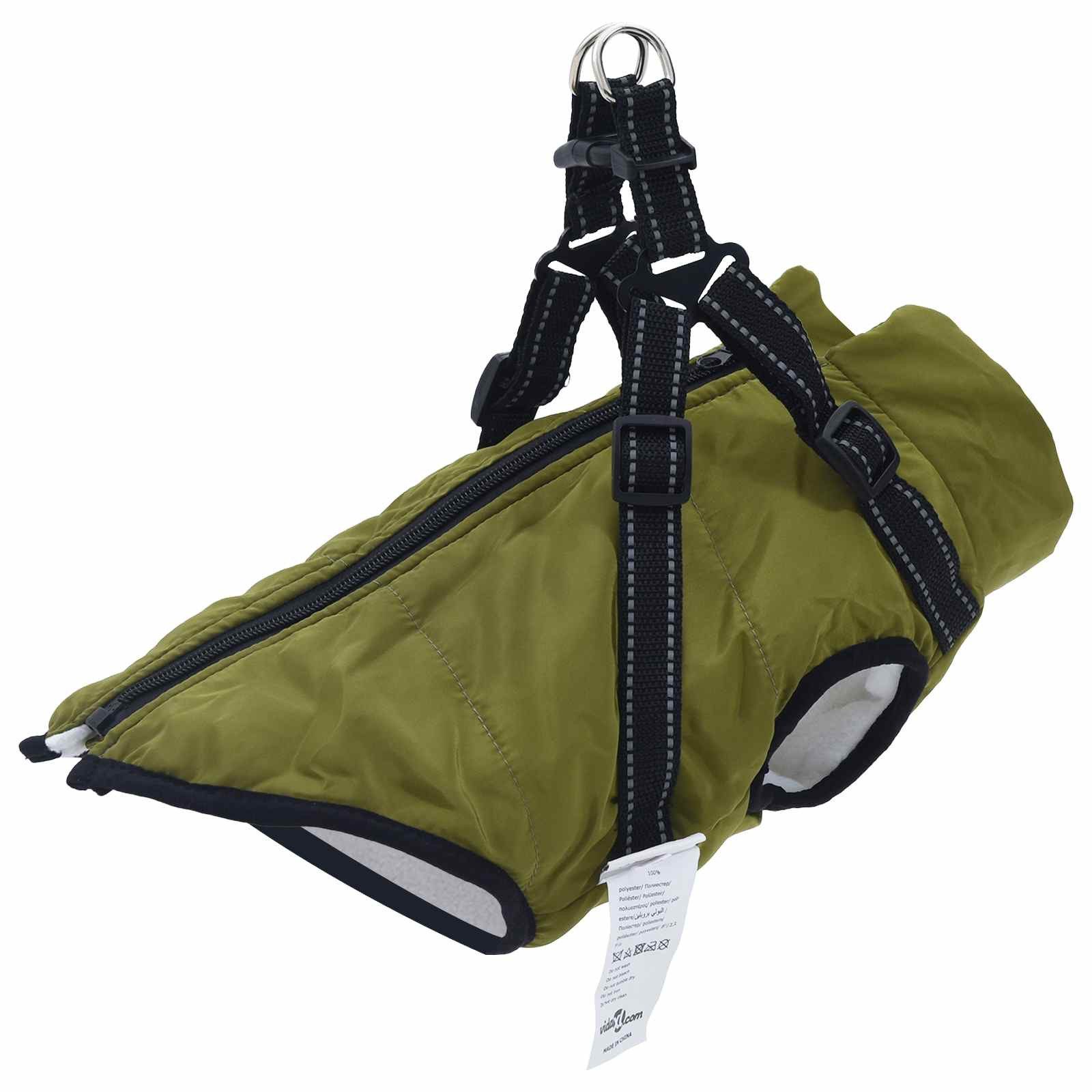 vidaXL Hundemantel, Hundemantel mit Geschirr Olivegrün 2XL Fleece und Polyester