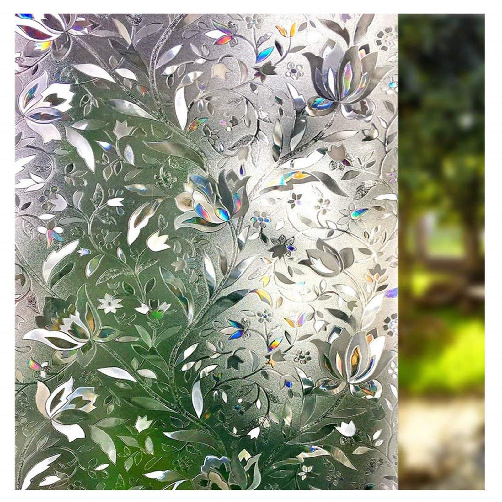 Diwzbyn Fensterfolie Blickdicht Selbsthaftende, Regenbogen Statisch No-Glue, Bunt Tulpe, Sichtschutzfolie, Anti-UV Sonnenschutzfolie für Wohnzimmer