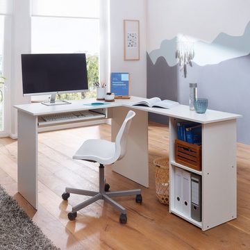 Wohnling Schreibtisch WL5.307 (Eckschreibtisch 140 x 75,5 x 120 cm Weiß), HomeOffice Bürotisch Schreibtischkombination
