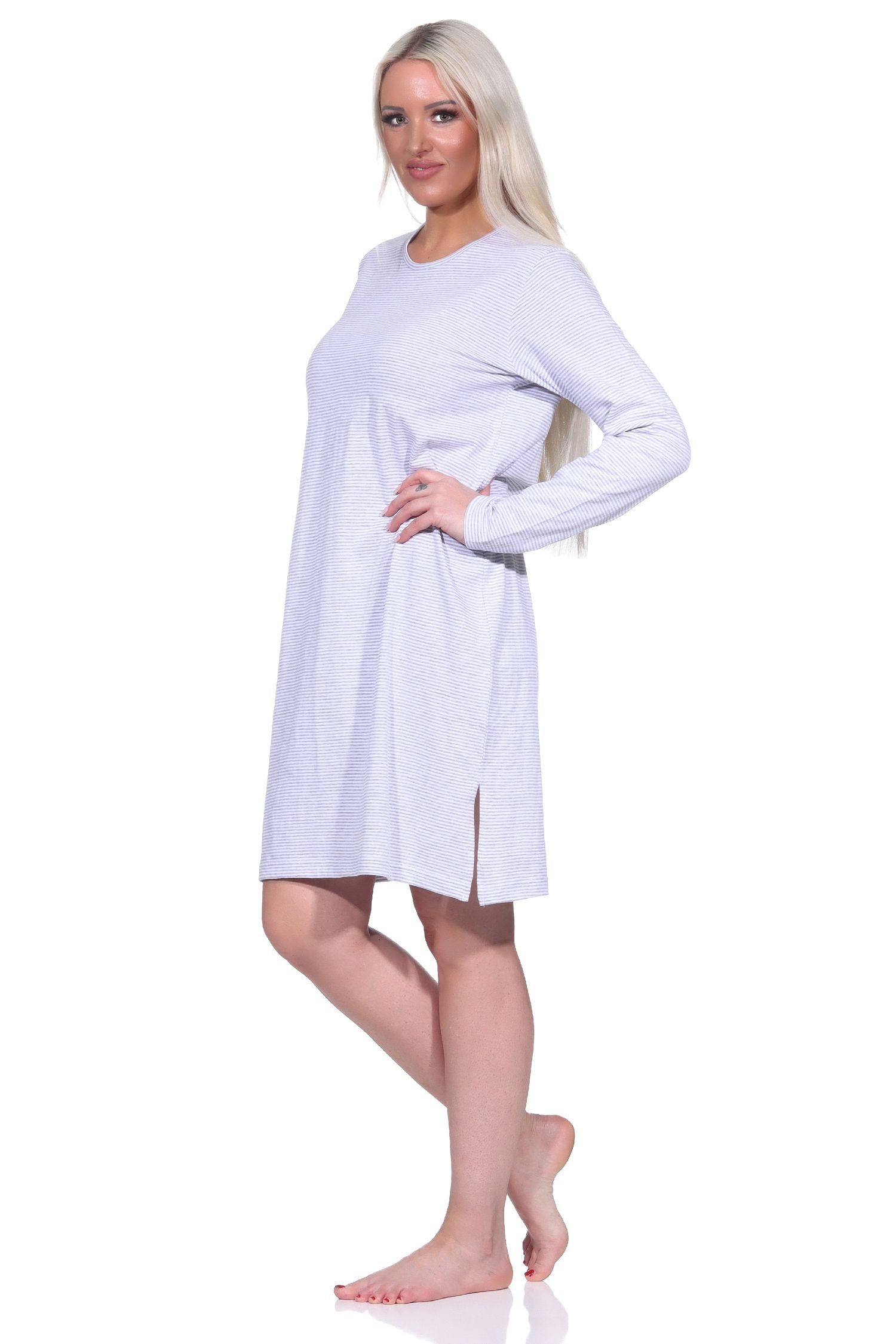 Ringel Normann - grau-melange Nachthemd langarm Nachthemd in Damen Streifen Optik Bigshirt
