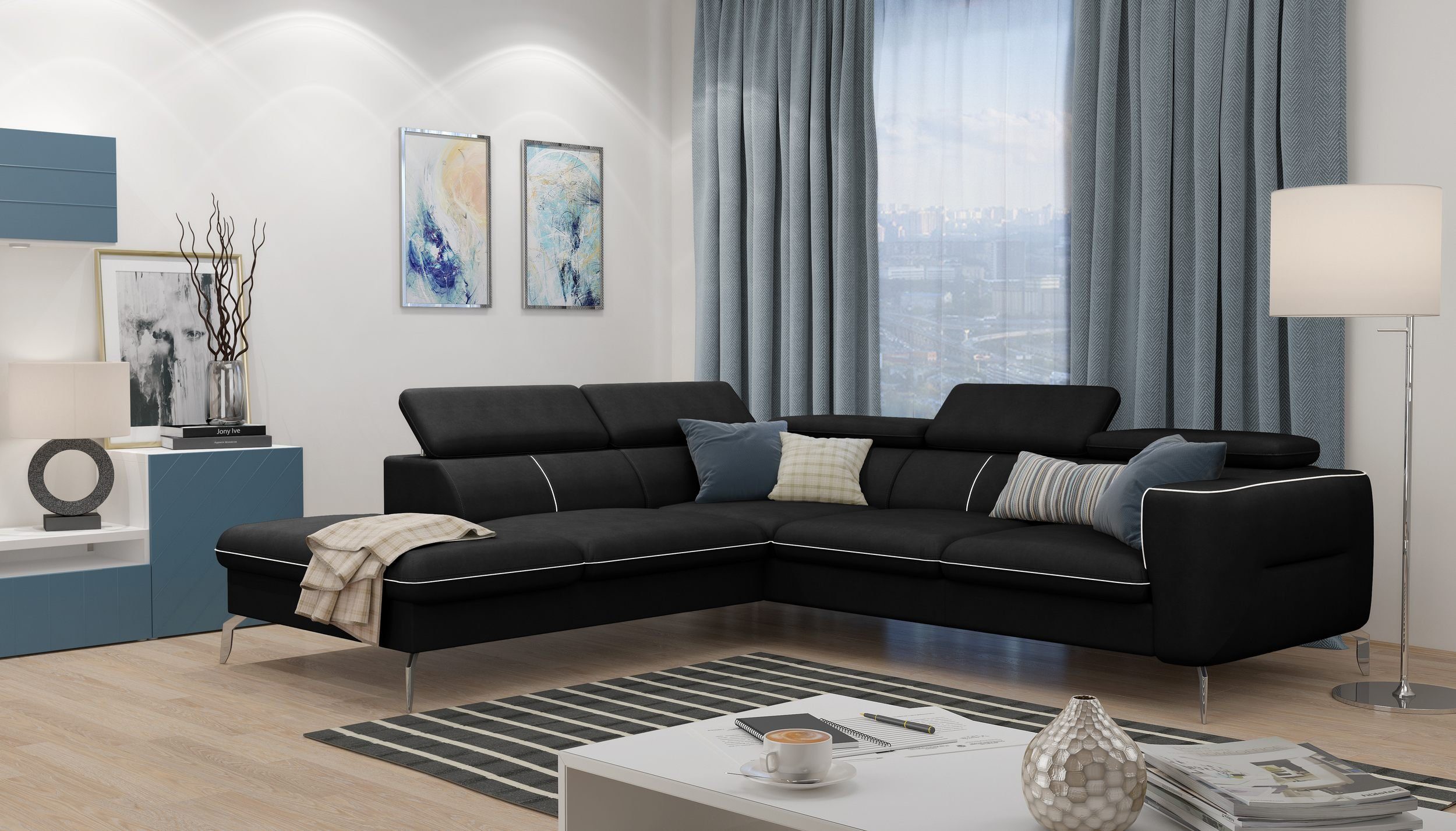 99rooms Ecksofa Diogo, L-Form, Eckcouch, Ottomane links oder rechts bestellbar, inklusive Kopfteilverstellung