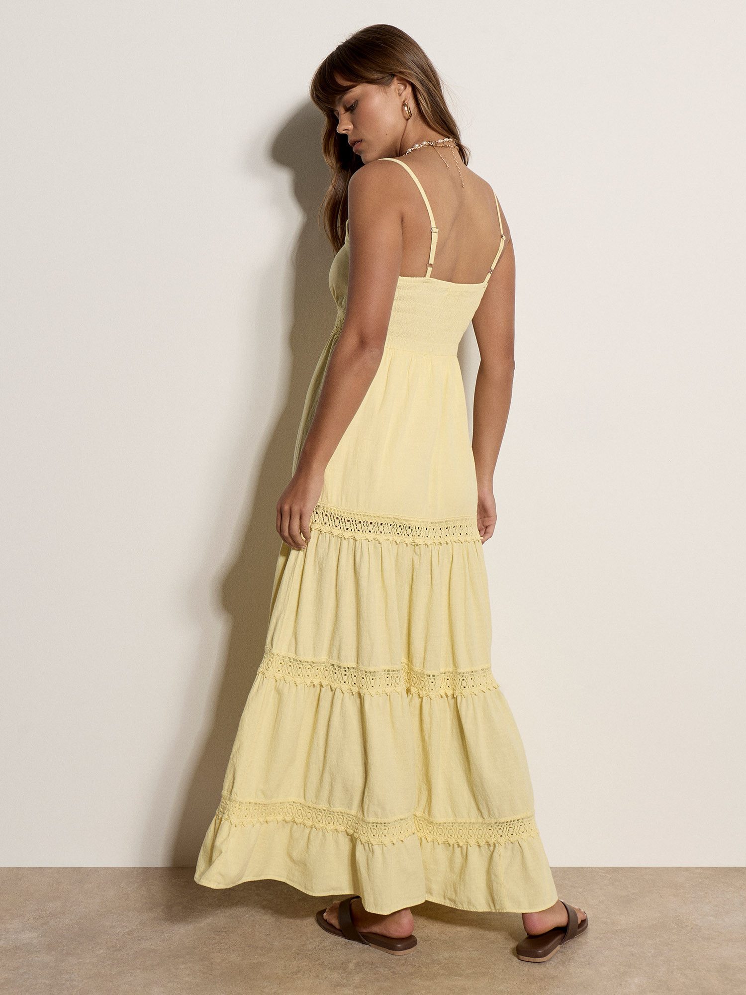 Apricot Spitzenkleid Maxikleid mit Häkelverzierung