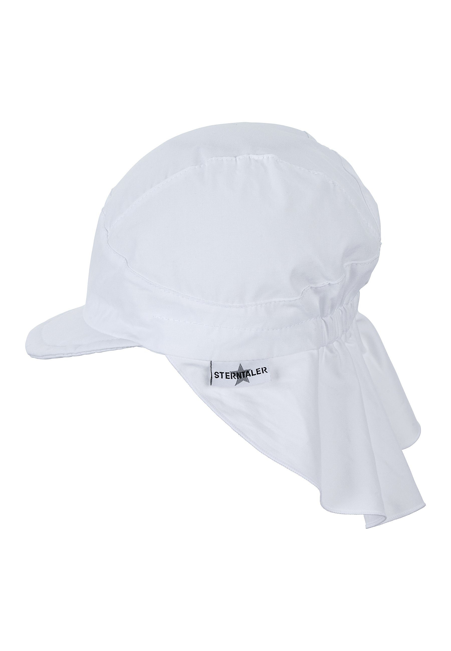 Sterntaler® Beanie Sternen aus weiß UV-Popeline bedruckt mit mit unifarben Nackenschutz Kindermütze UV-Sonnenschutz Erstlingsmütze (1-St., 50) Schirm mit Schirmmütze
