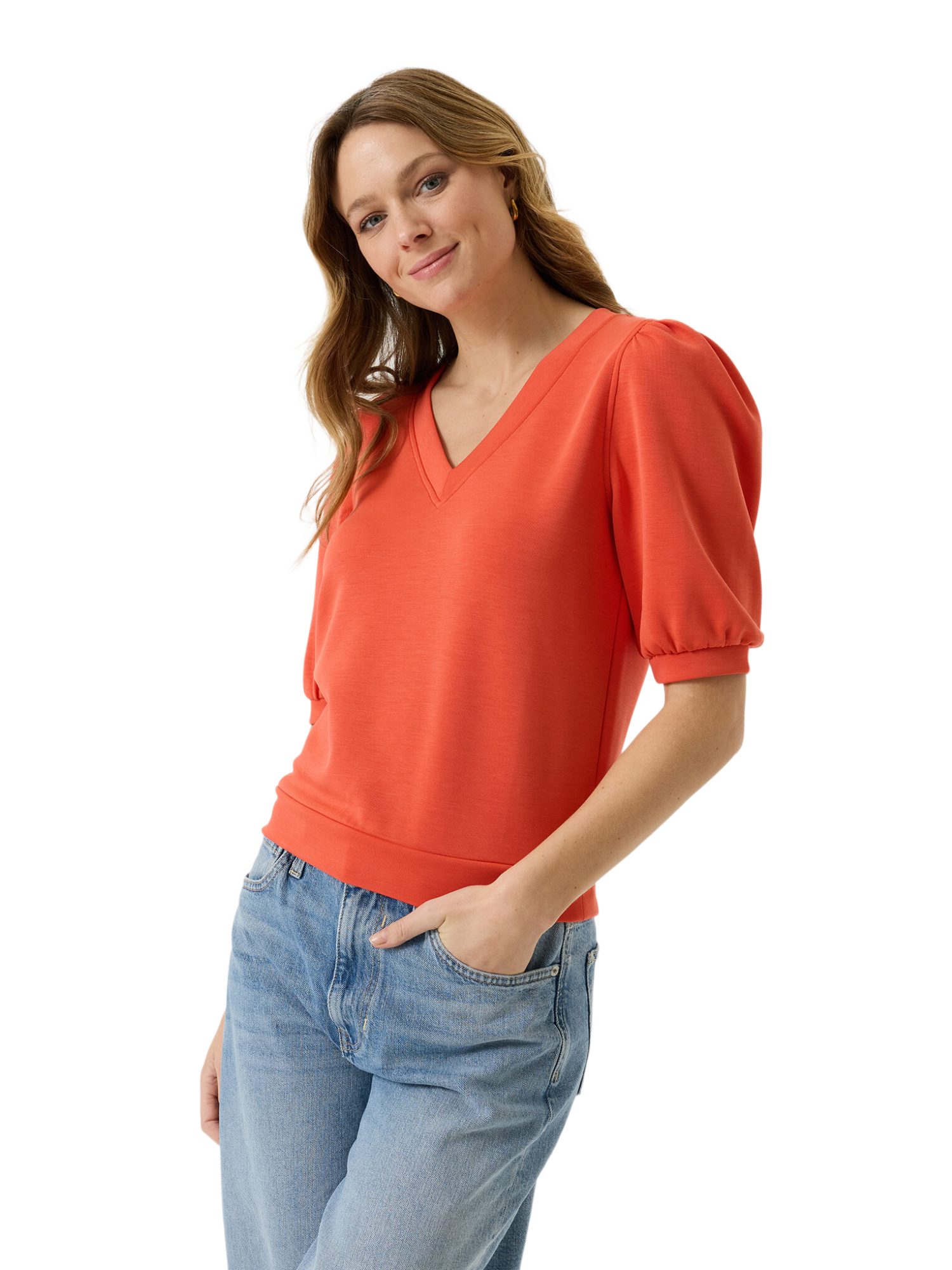 Garcia Strickpullover orange,Casual,Modal,Unifarben,V-Ausschnitt,1/2 Arm,Regular Fit