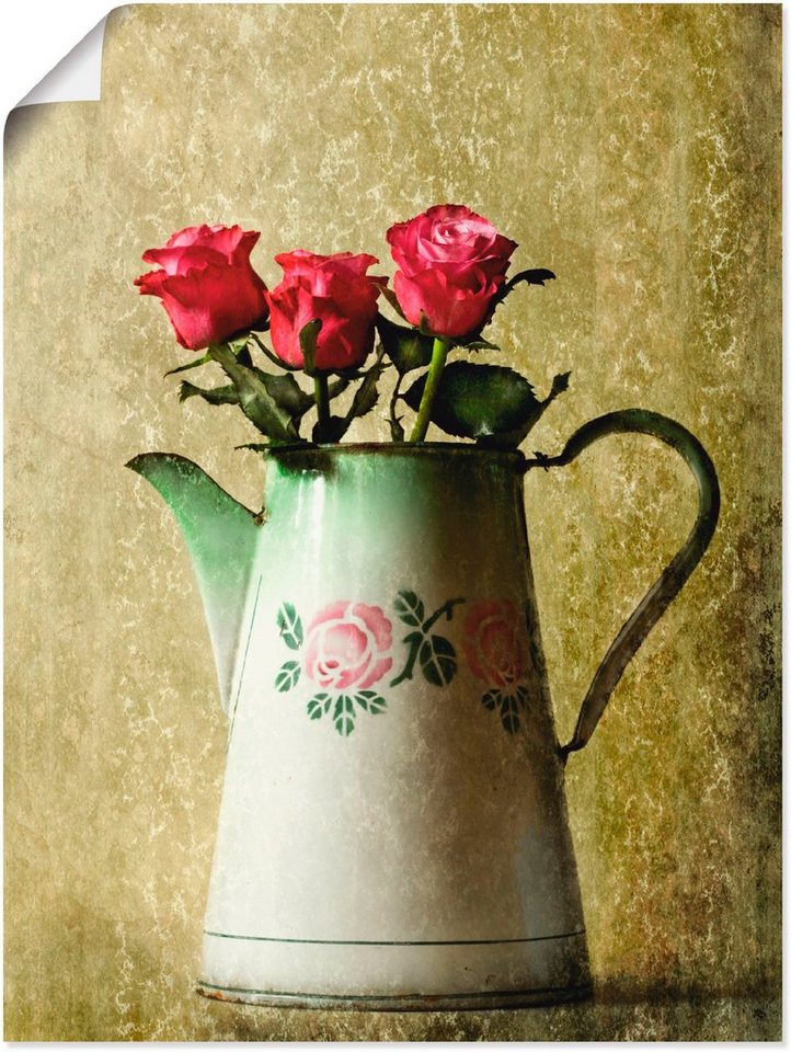 Artland Wandbild Drei Rosen in einer alten Kanne, Arrangements (1 St), als  Leinwandbild, Wandaufkleber oder Poster in versch. Größen
