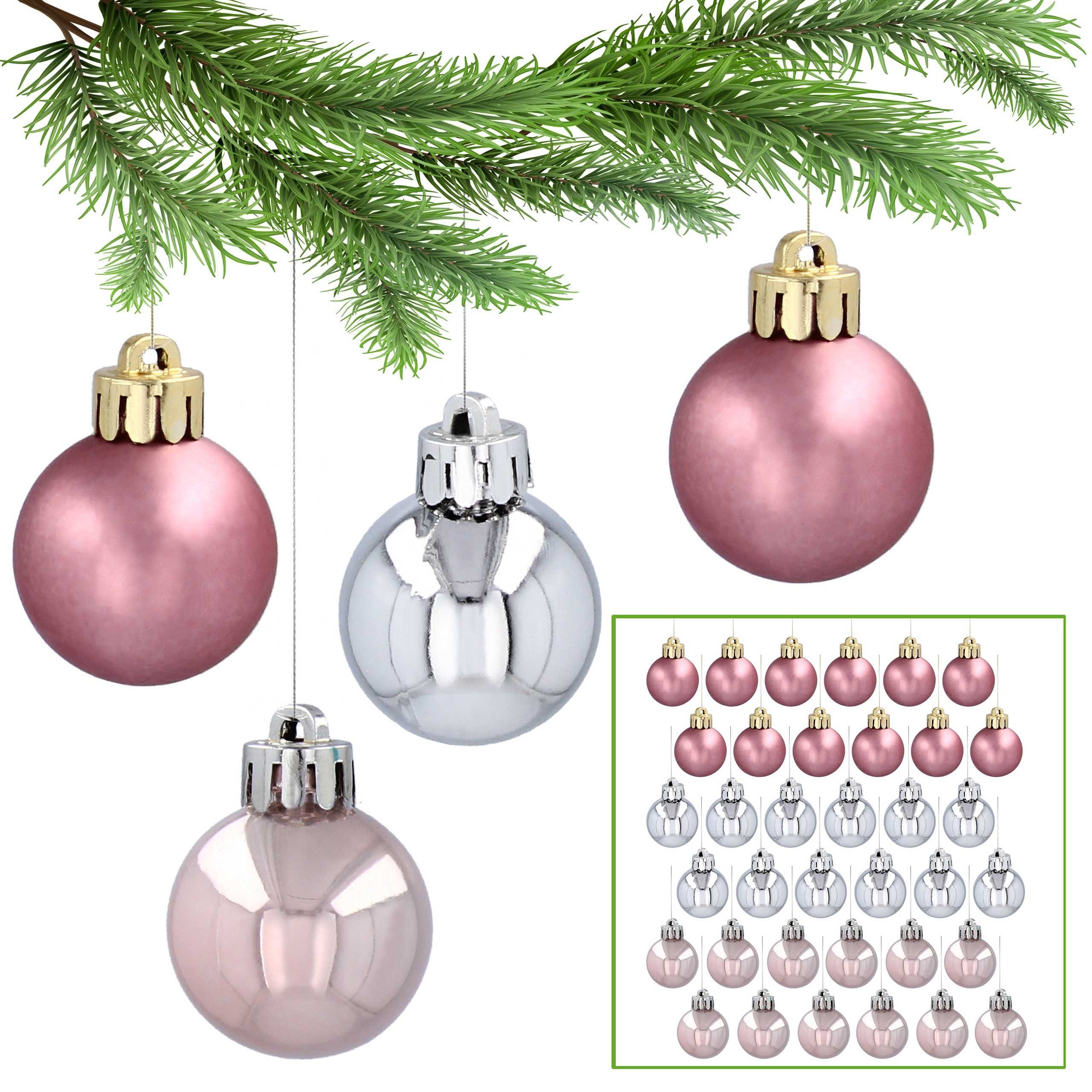 Sarcia.eu Weihnachtsbaumkugel Rosa und silberne Christbaumkugeln aus Kunststoff 3cm, 36 Stück 1 Pack