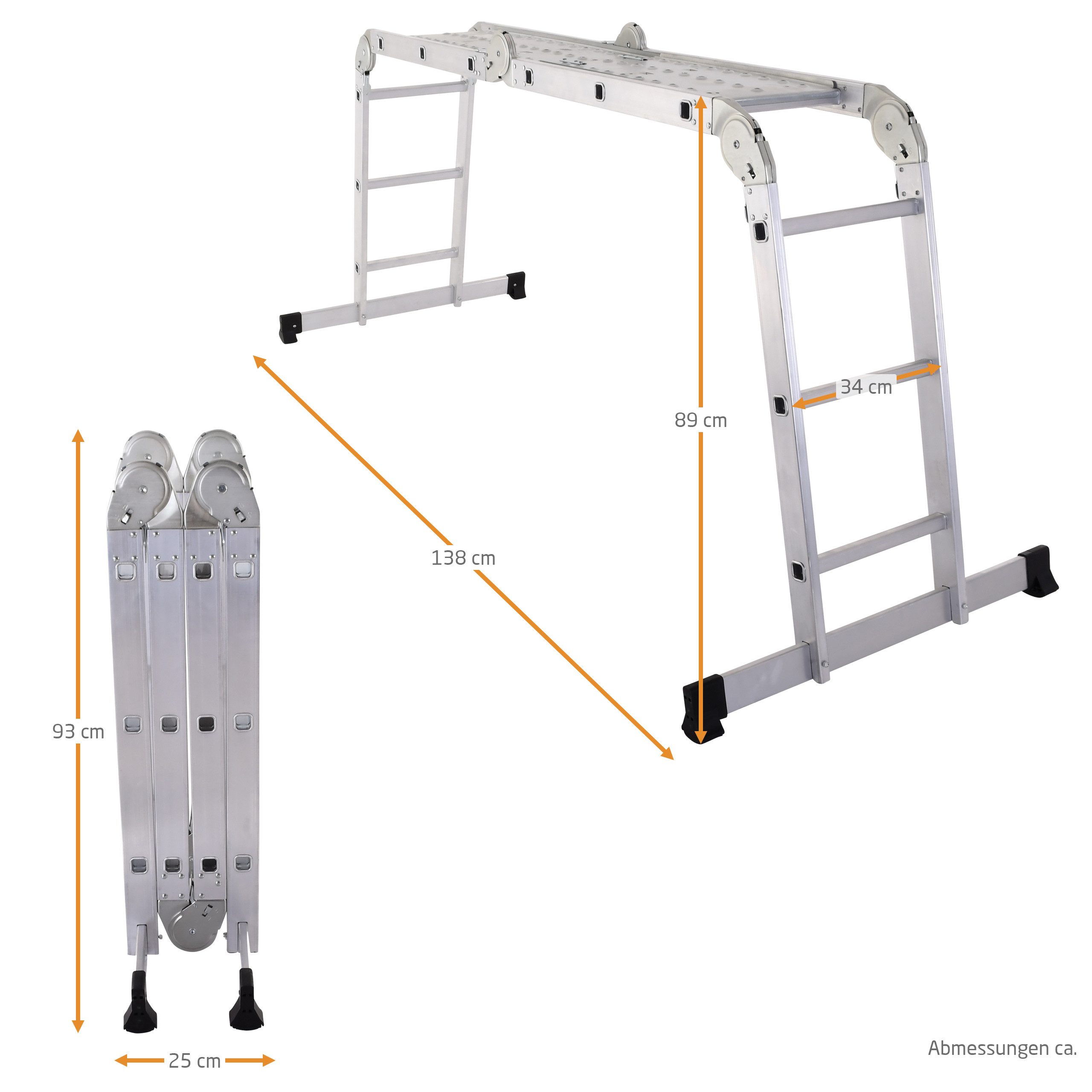 Raburg multi-purpose ladder, multi-jointed ladder, extension ladder, step ladder & work platform, Stage, foldable universal ladder, TÜV/GS certified, up to 150 kg