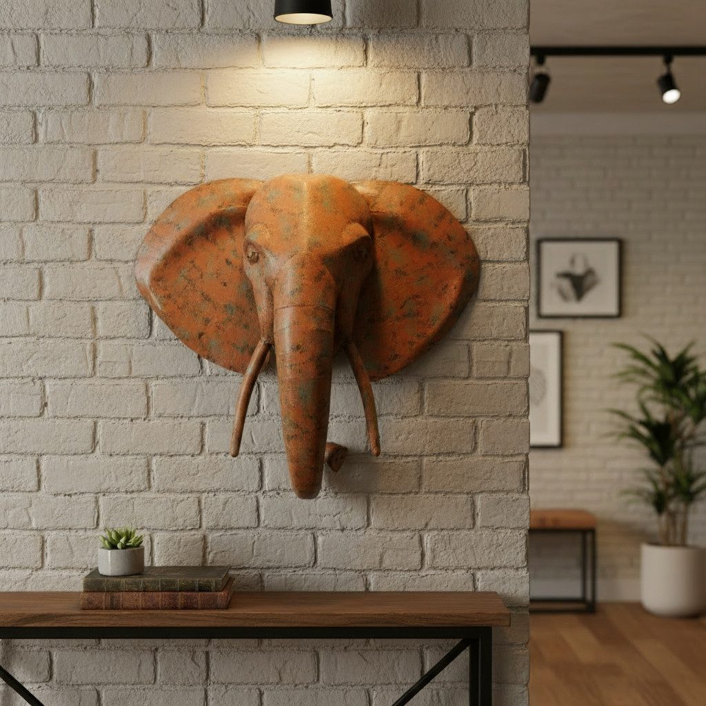 MF Wanddekoobjekt Wanddeko Elefanta Elefantenkopf Antikbraun aus Metall handgefertigt (1 St)