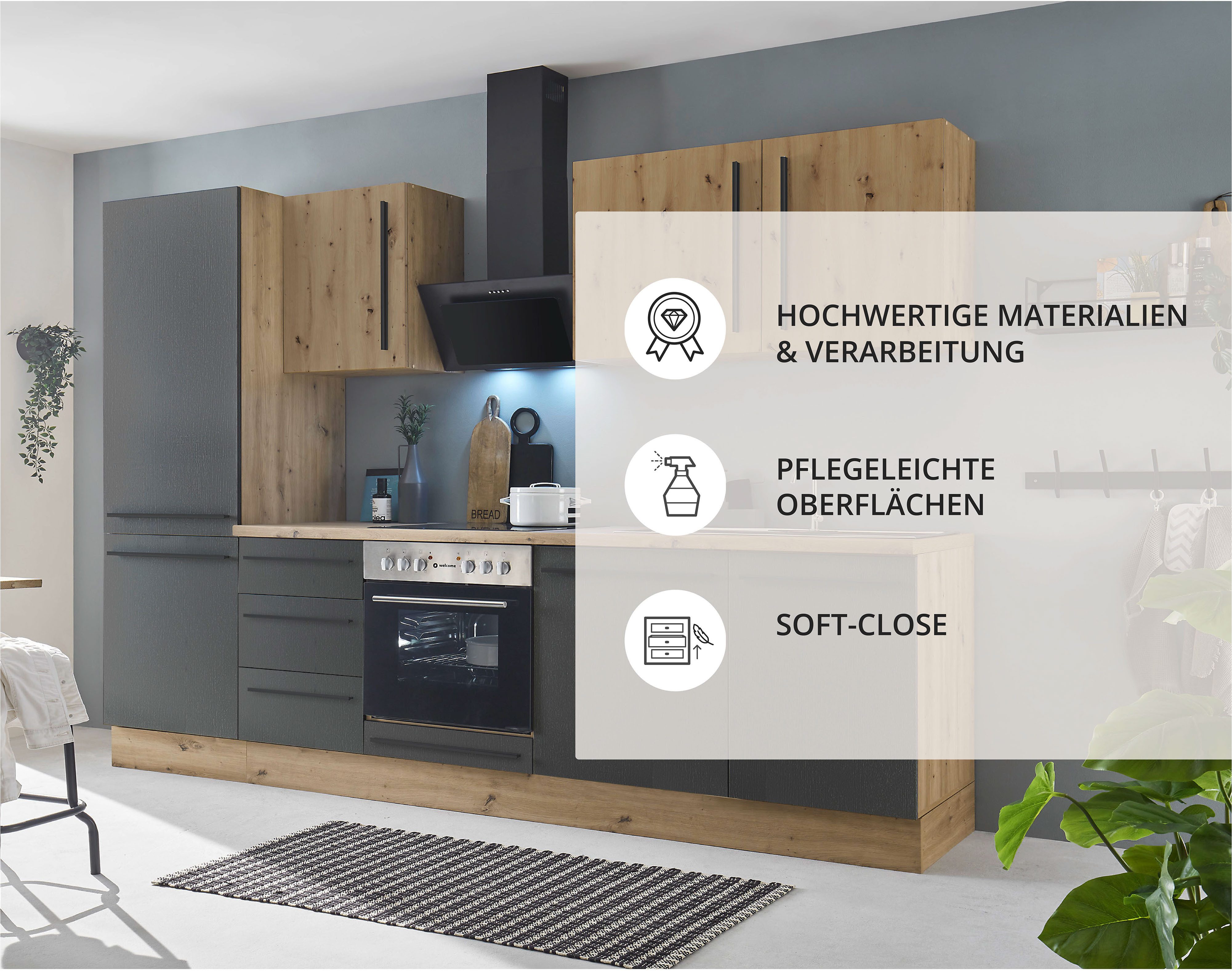 KOCHSTATION Küchenzeile KS-Florida mit 38mm starker Arbeitsplatte, Breite 280 cm, wahlweise mit E-Geräten, Soft-Close-Funktion – Bild 5 von 5
