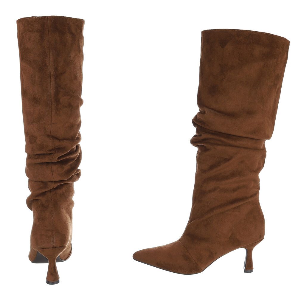 Ital-Design Hochfront Stiefel mit Blockabsatz und Raffung Stiefel (90851702) Pfennig-/Stilettoabsatz Stiefel in Braun – Bild 5 von 5